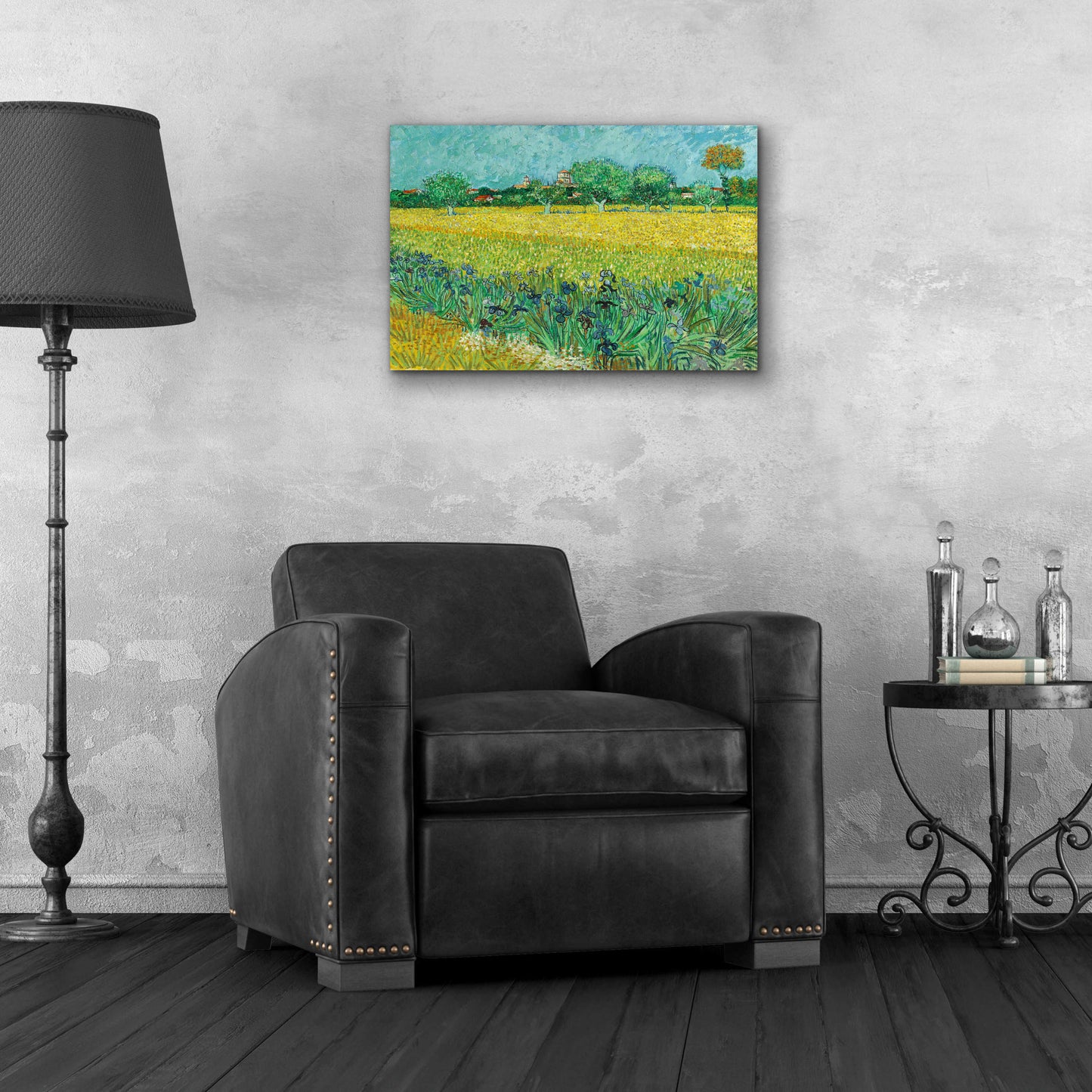 Epic Art 'Field With Irises Near Arles' by Vincent Van Gogh, Acrylic Glass Wall Art,24x16