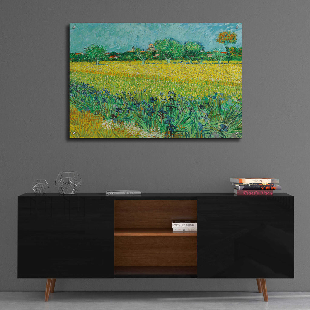 Epic Art 'Field With Irises Near Arles' by Vincent Van Gogh, Acrylic Glass Wall Art,36x24