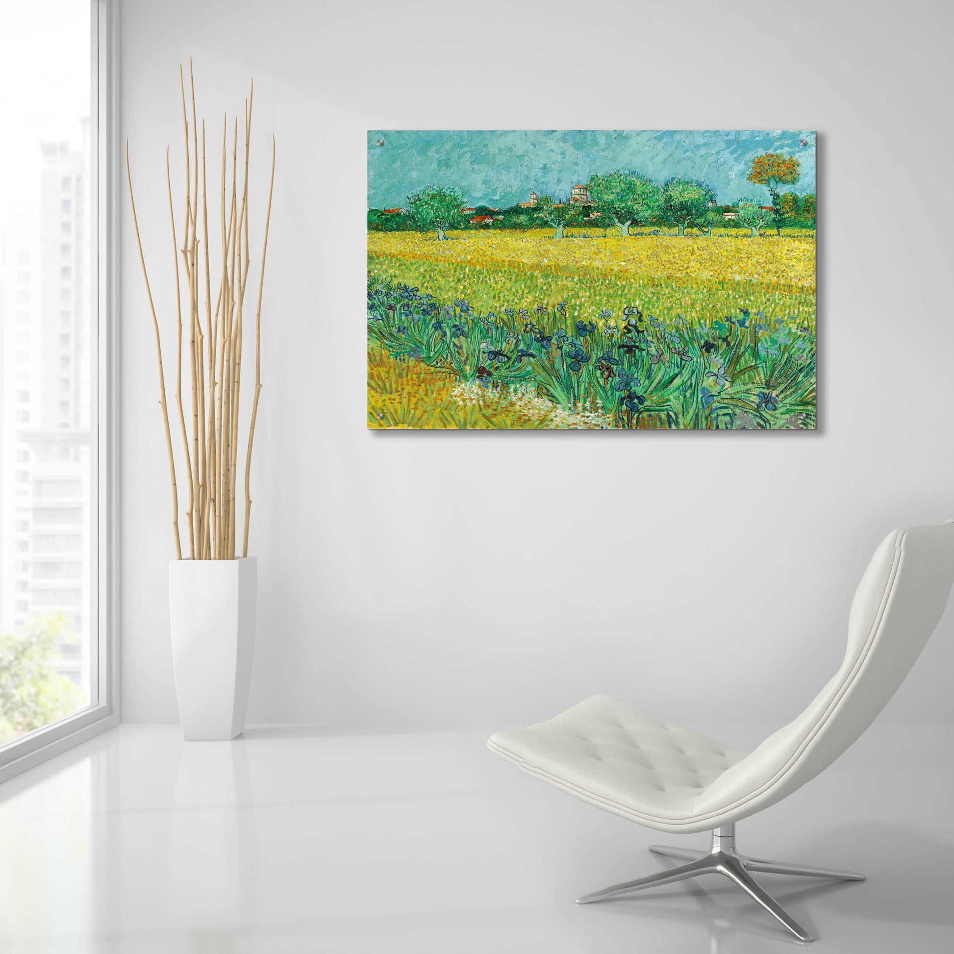 Epic Art 'Field With Irises Near Arles' by Vincent Van Gogh, Acrylic Glass Wall Art,36x24