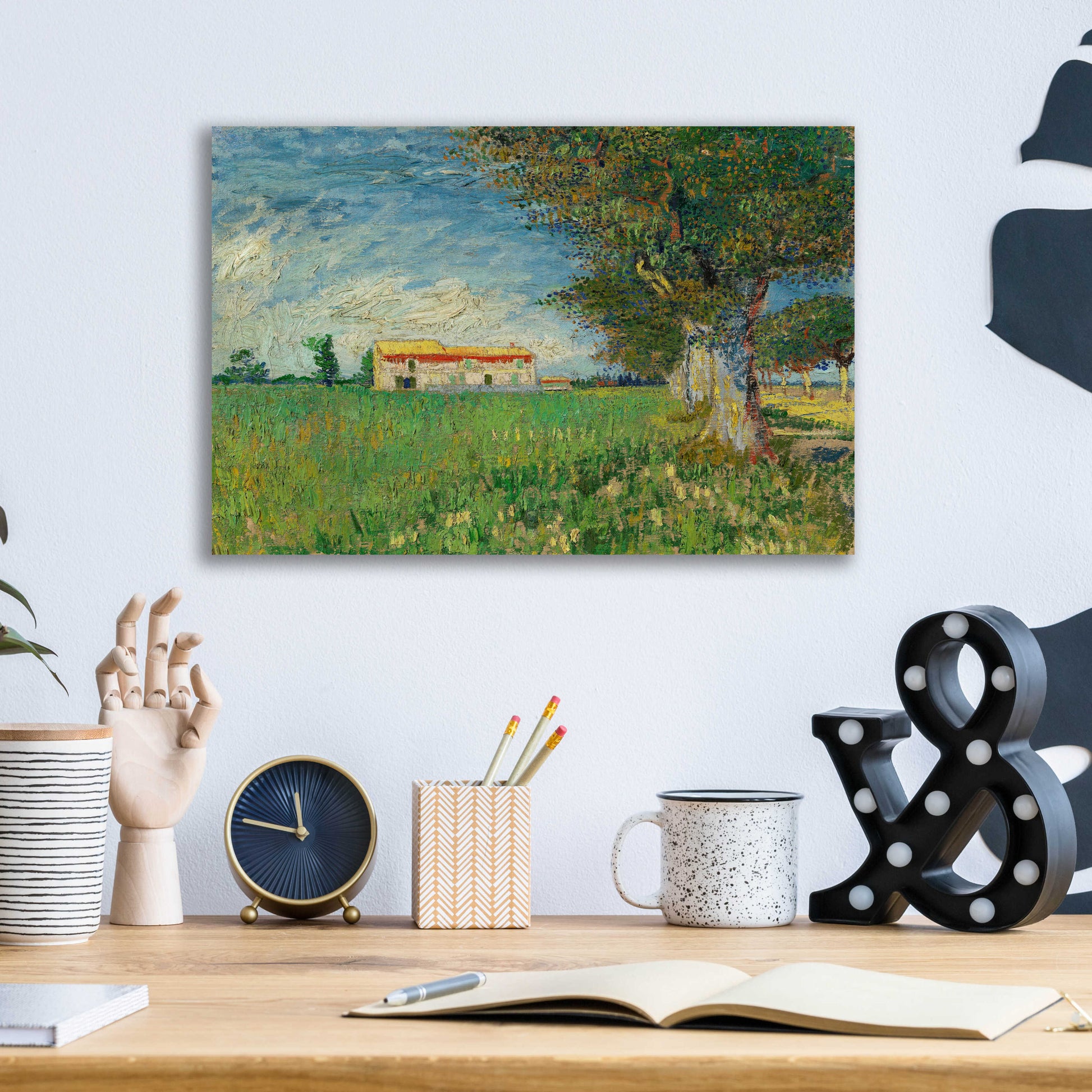 Epic Art 'Farmhouse In A Wheatfield' by Vincent Van Gogh, Acrylic Glass Wall Art,16x12