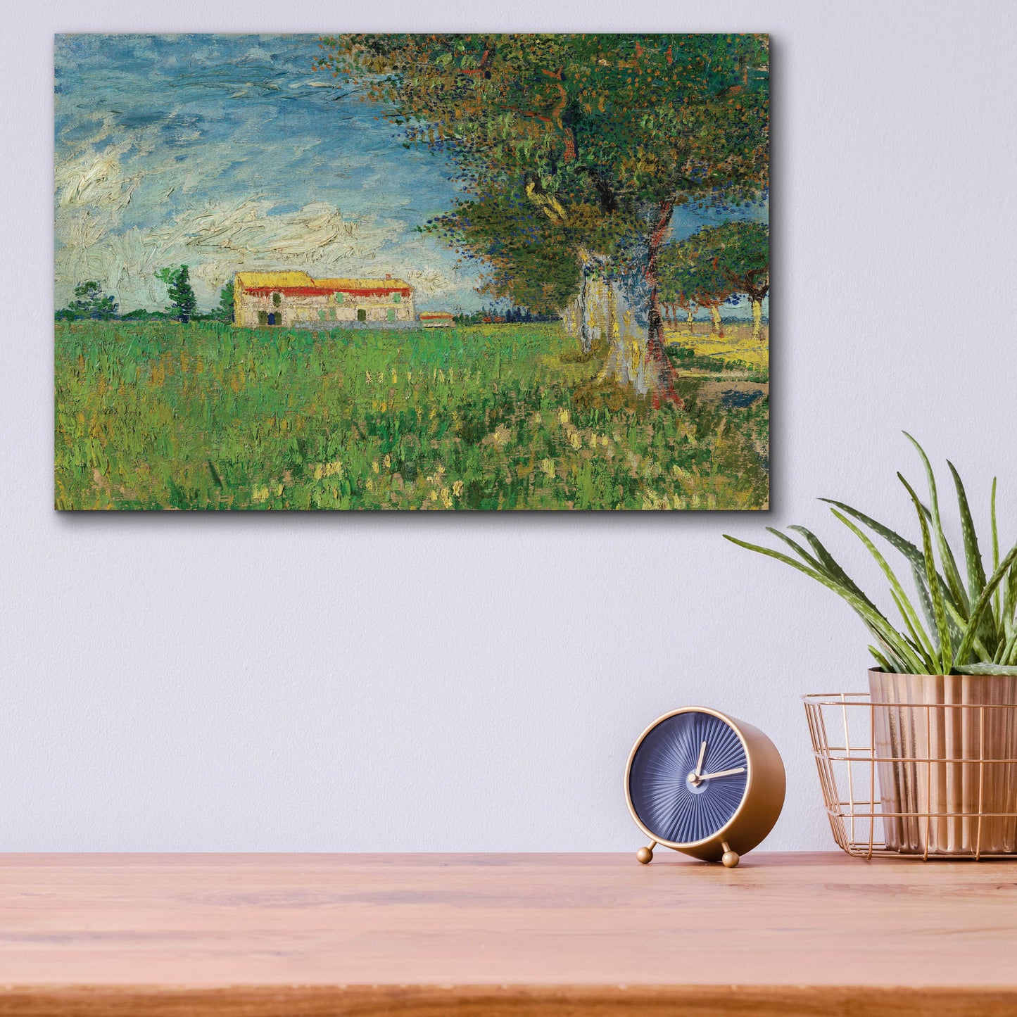 Epic Art 'Farmhouse In A Wheatfield' by Vincent Van Gogh, Acrylic Glass Wall Art,16x12