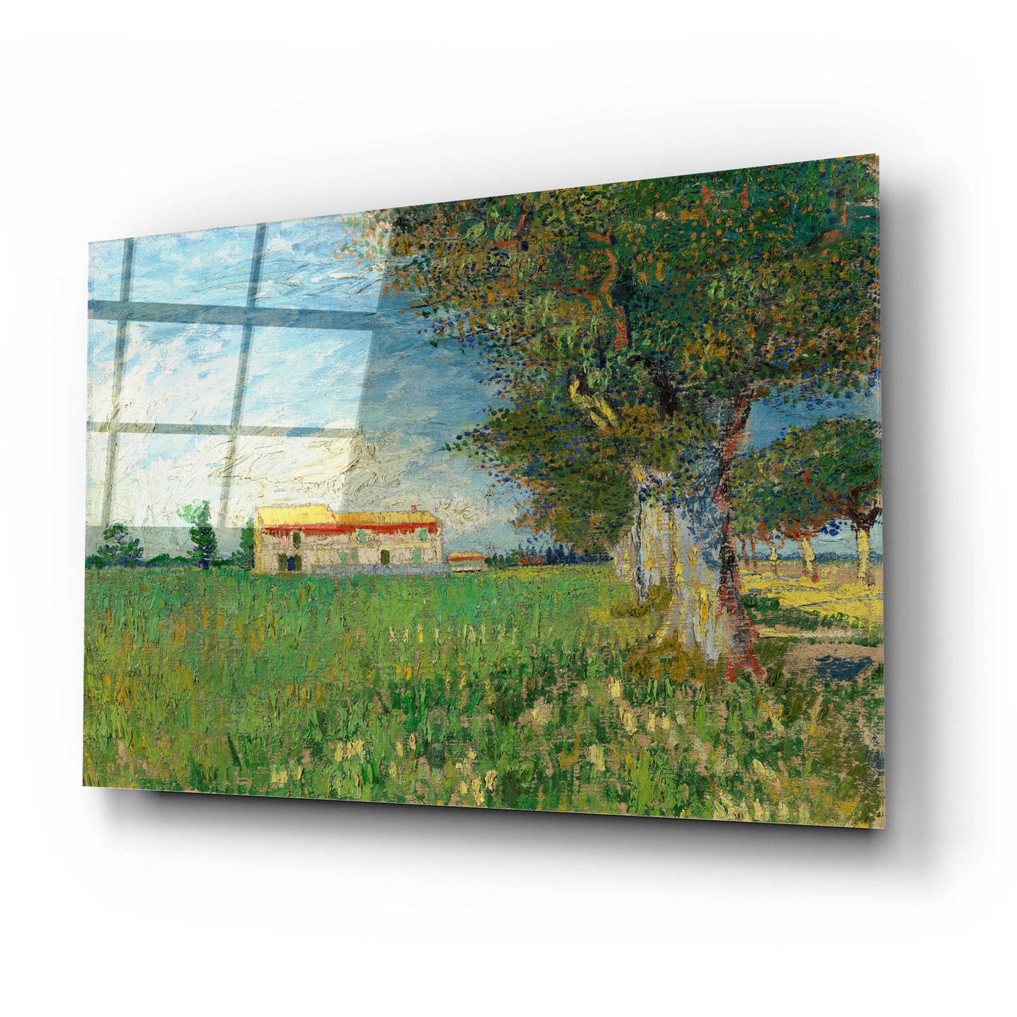 Epic Art 'Farmhouse In A Wheatfield' by Vincent Van Gogh, Acrylic Glass Wall Art,24x16
