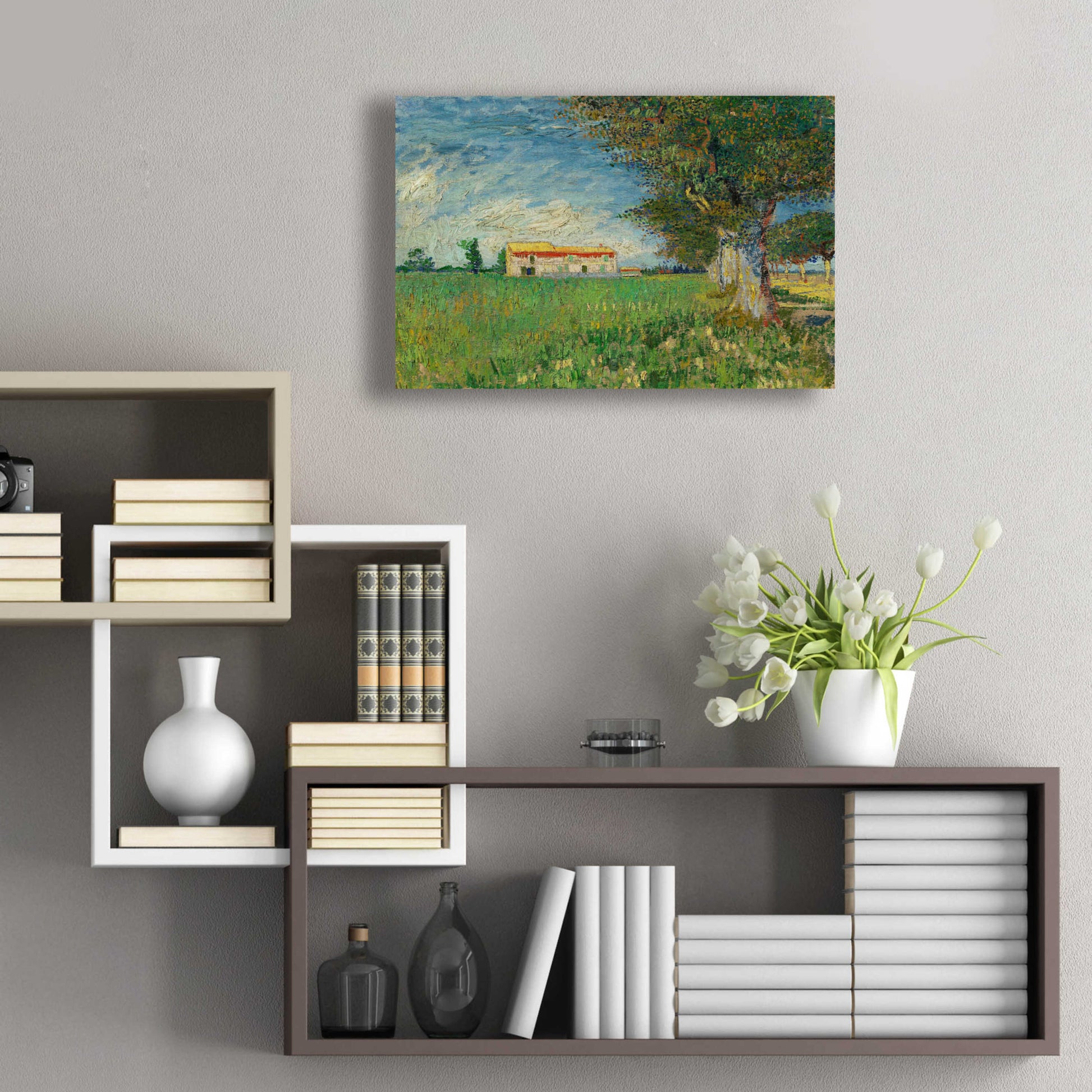 Epic Art 'Farmhouse In A Wheatfield' by Vincent Van Gogh, Acrylic Glass Wall Art,24x16