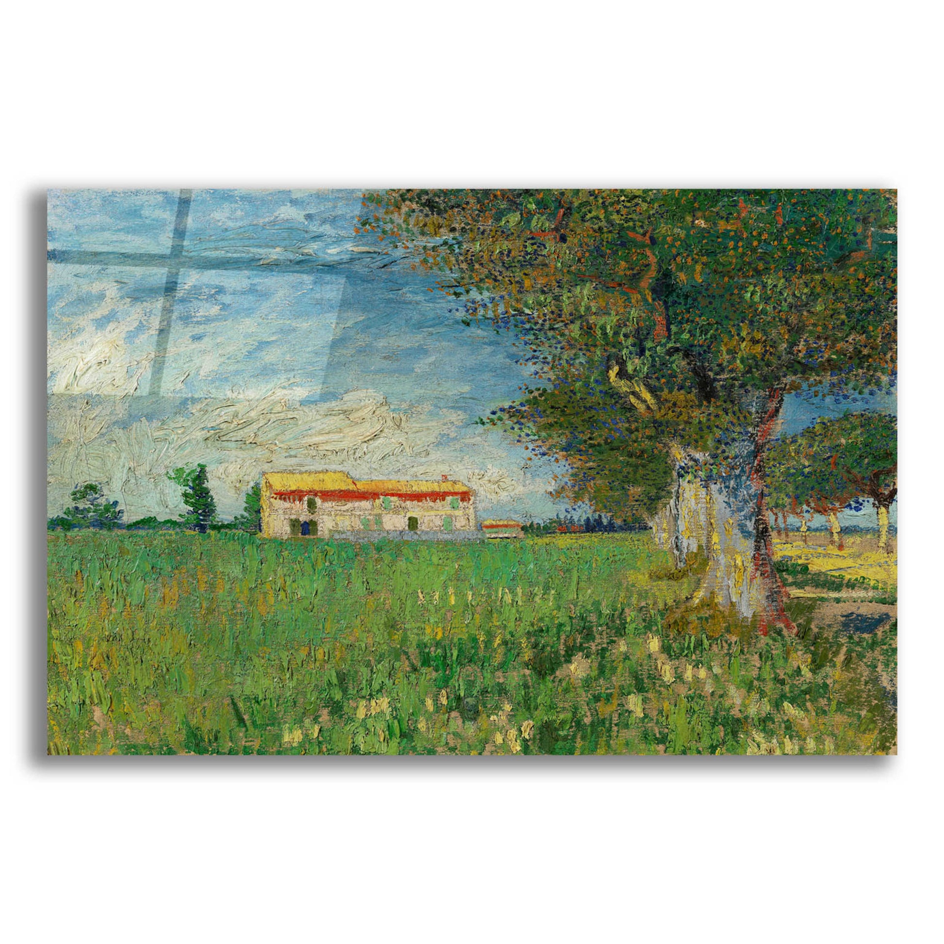 Epic Art 'Farmhouse In A Wheatfield' by Vincent Van Gogh, Acrylic Glass Wall Art,24x16