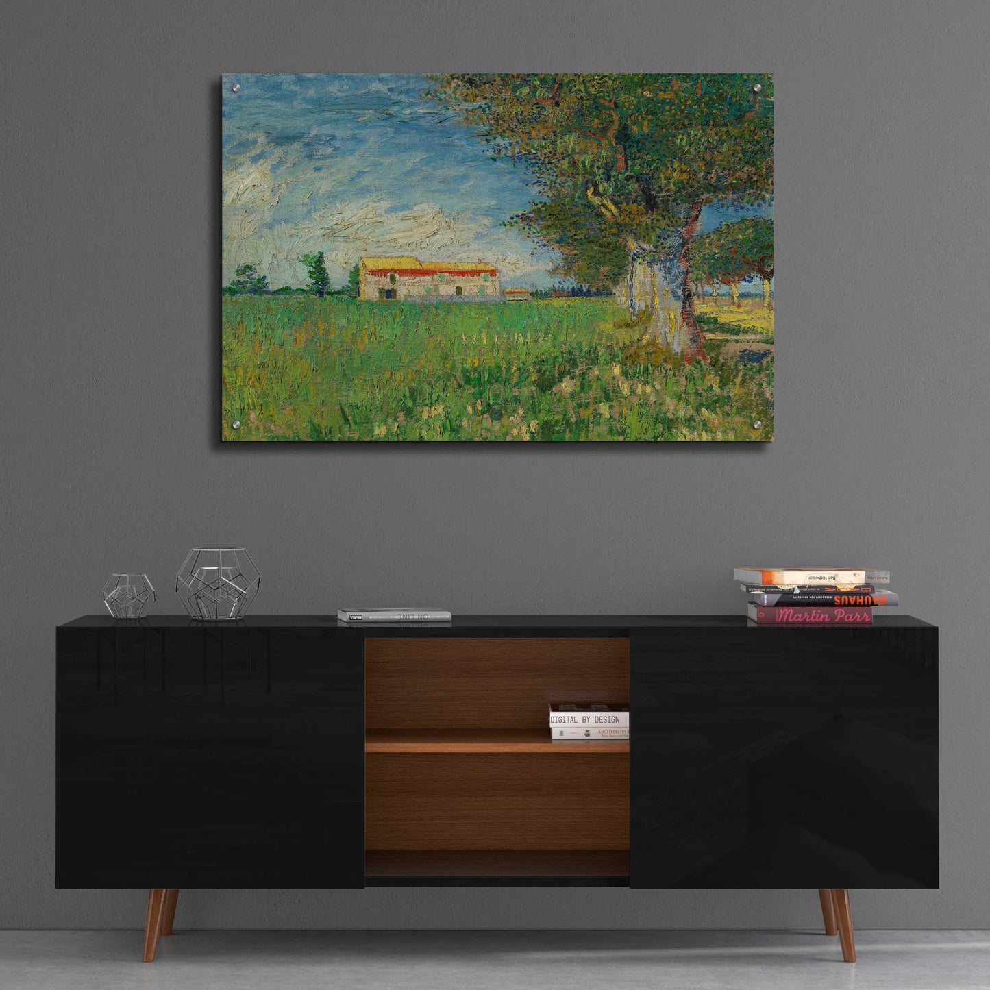 Epic Art 'Farmhouse In A Wheatfield' by Vincent Van Gogh, Acrylic Glass Wall Art,36x24