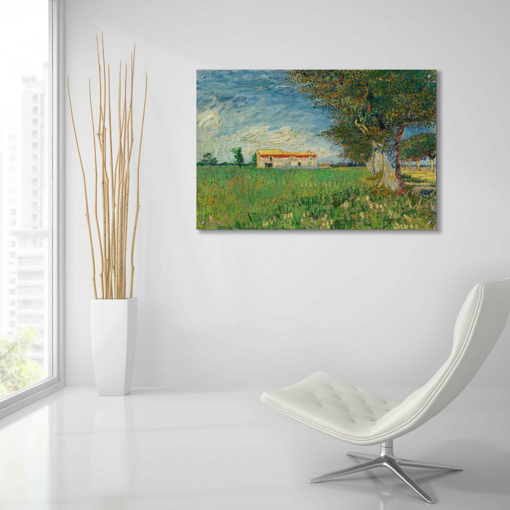 Epic Art 'Farmhouse In A Wheatfield' by Vincent Van Gogh, Acrylic Glass Wall Art,36x24