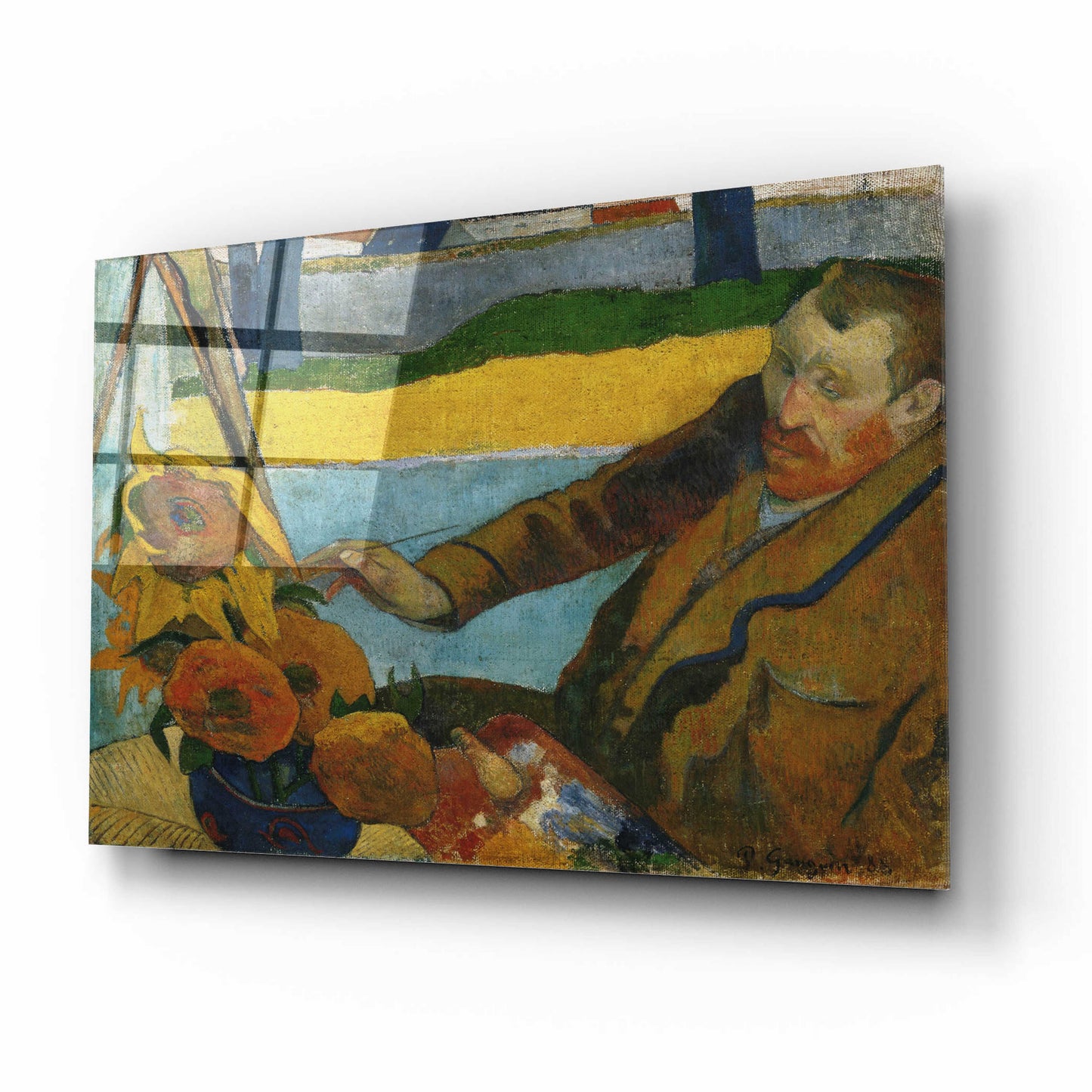 Epic Art 'Vincent Van Gogh Painting Sunflowers' by Paul Gauguin, Acrylic Glass Wall Art,16x12