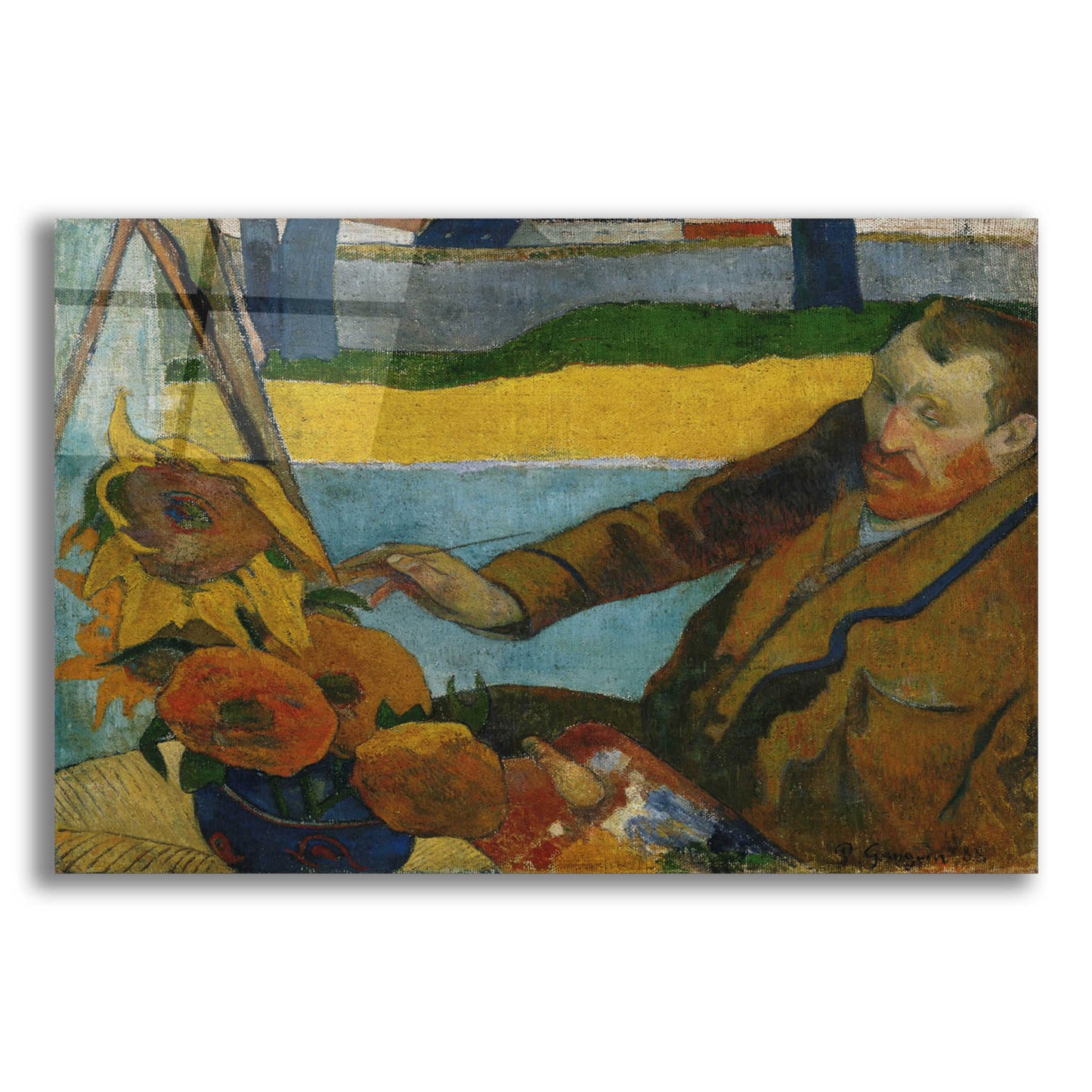 Epic Art 'Vincent Van Gogh Painting Sunflowers' by Paul Gauguin, Acrylic Glass Wall Art,16x12