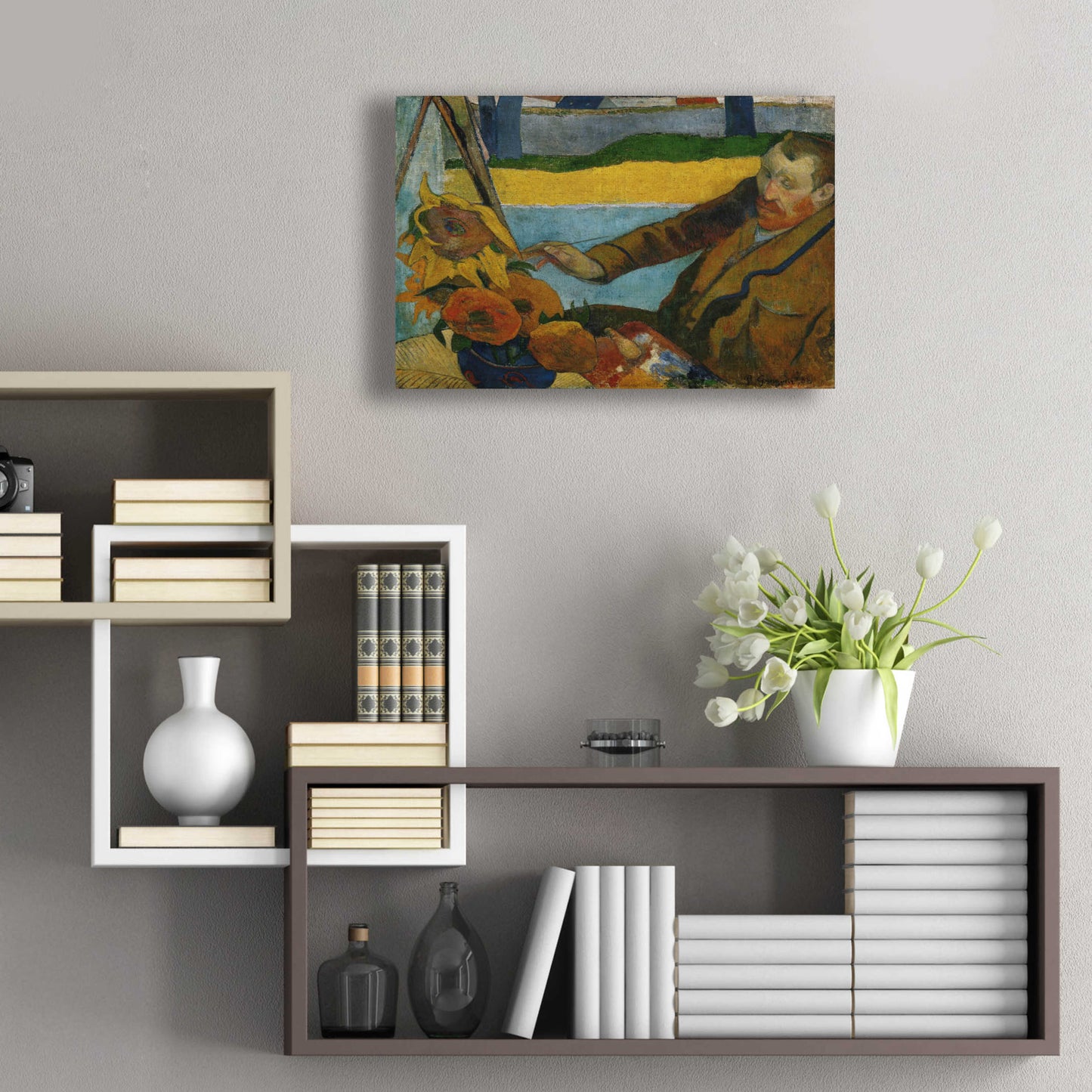 Epic Art 'Vincent Van Gogh Painting Sunflowers' by Paul Gauguin, Acrylic Glass Wall Art,24x16