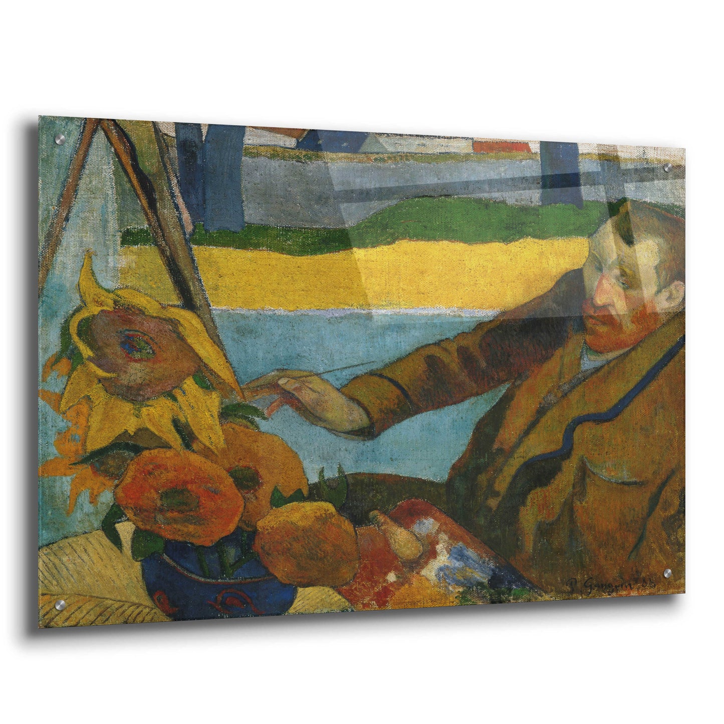 Epic Art 'Vincent Van Gogh Painting Sunflowers' by Paul Gauguin, Acrylic Glass Wall Art,36x24