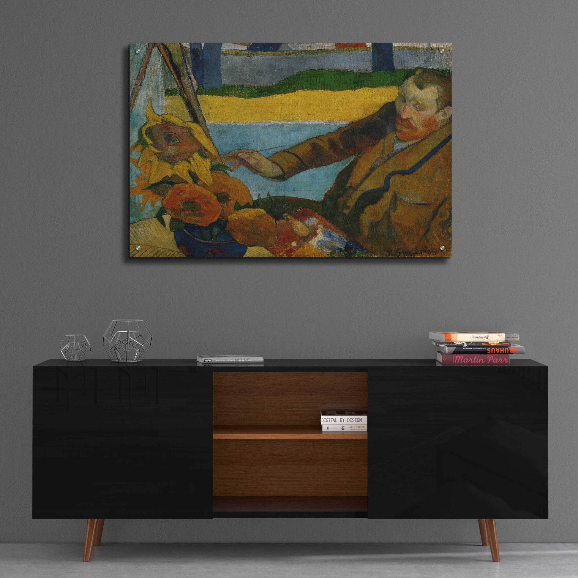 Epic Art 'Vincent Van Gogh Painting Sunflowers' by Paul Gauguin, Acrylic Glass Wall Art,36x24