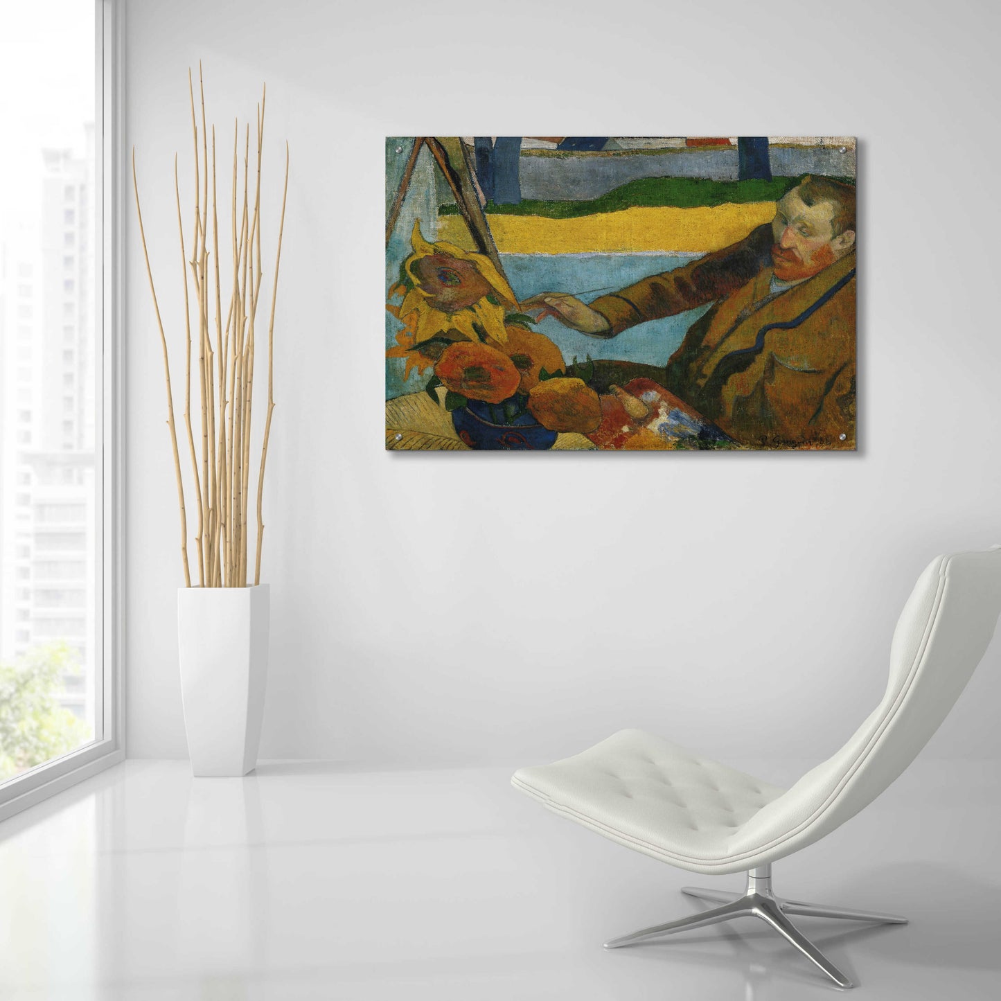 Epic Art 'Vincent Van Gogh Painting Sunflowers' by Paul Gauguin, Acrylic Glass Wall Art,36x24