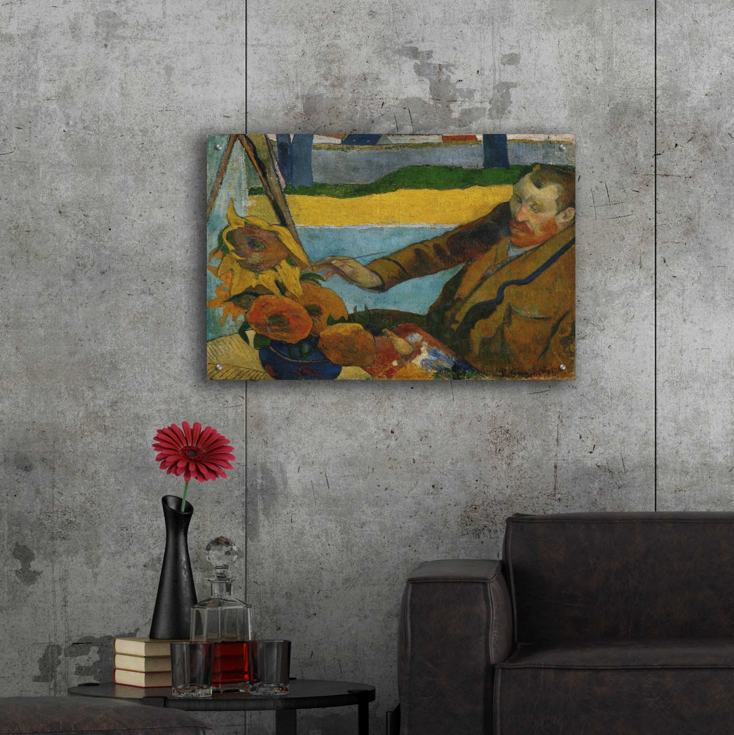 Epic Art 'Vincent Van Gogh Painting Sunflowers' by Paul Gauguin, Acrylic Glass Wall Art,36x24