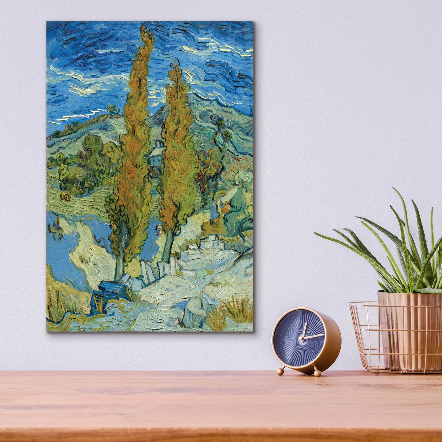 Epic Art 'Two Poplars In The Alpilles Near Saint-Rémy' by Vincent Van Gogh, Acrylic Glass Wall Art,12x16