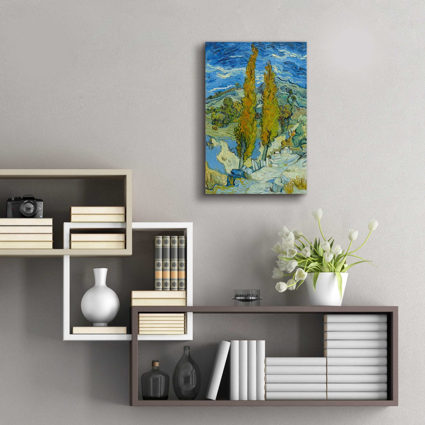 Epic Art 'Two Poplars In The Alpilles Near Saint-Rémy' by Vincent Van Gogh, Acrylic Glass Wall Art,16x24