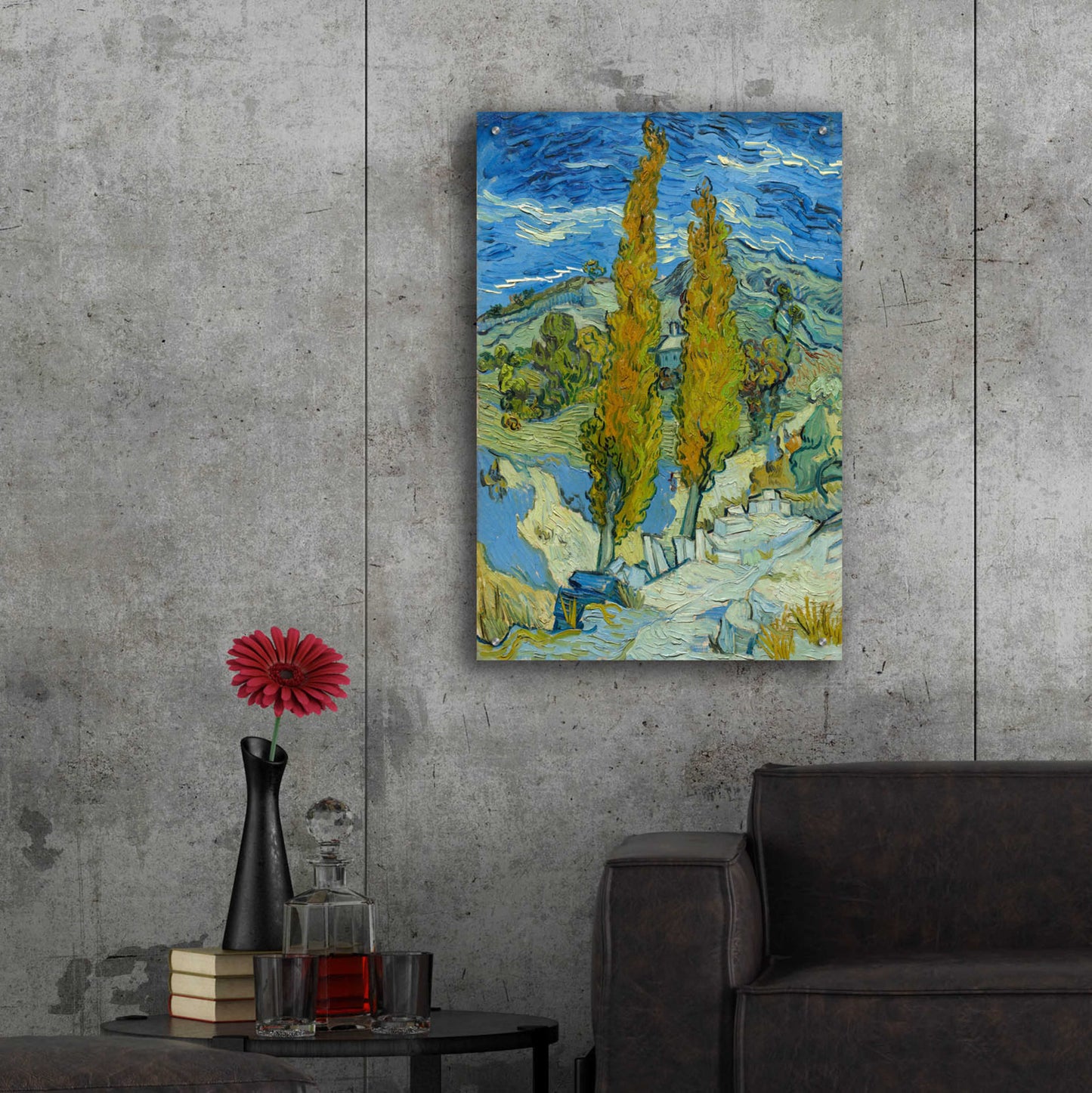 Epic Art 'Two Poplars In The Alpilles Near Saint-Rémy' by Vincent Van Gogh, Acrylic Glass Wall Art,24x36