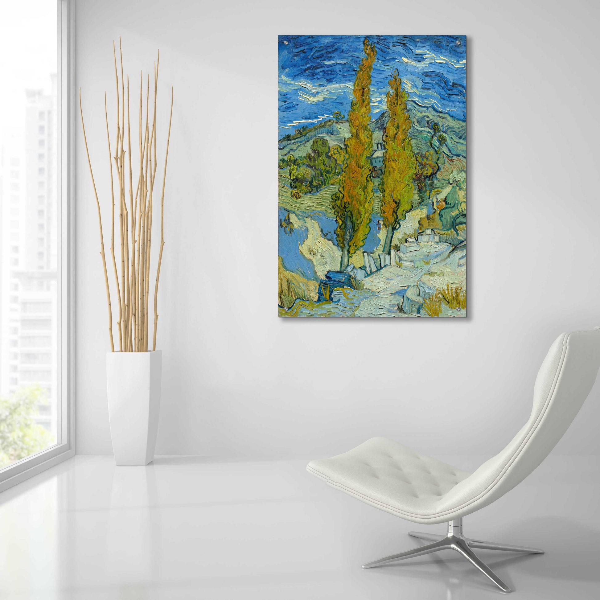 Epic Art 'Two Poplars In The Alpilles Near Saint-Rémy' by Vincent Van Gogh, Acrylic Glass Wall Art,24x36