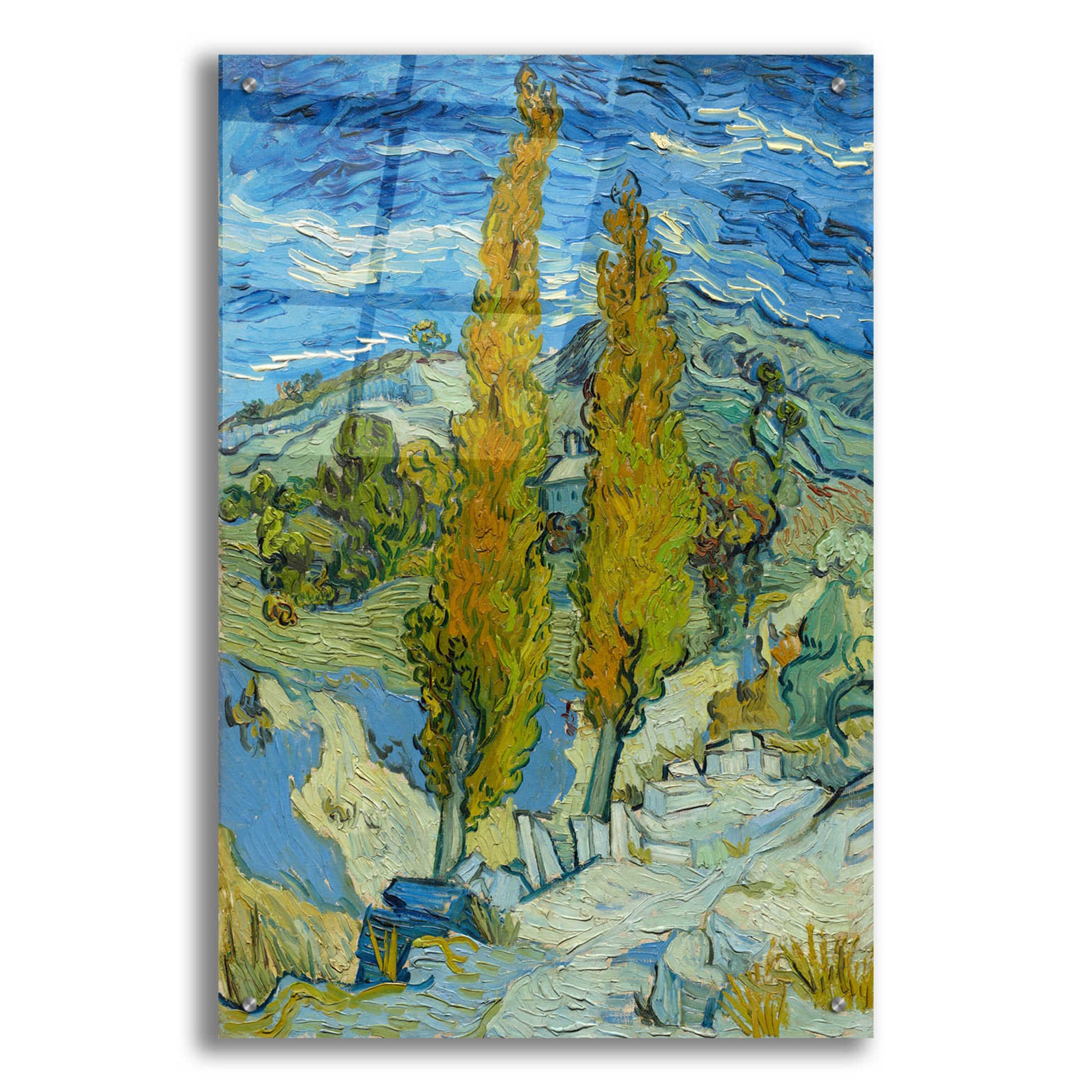 Epic Art 'Two Poplars In The Alpilles Near Saint-Rémy' by Vincent Van Gogh, Acrylic Glass Wall Art,24x36