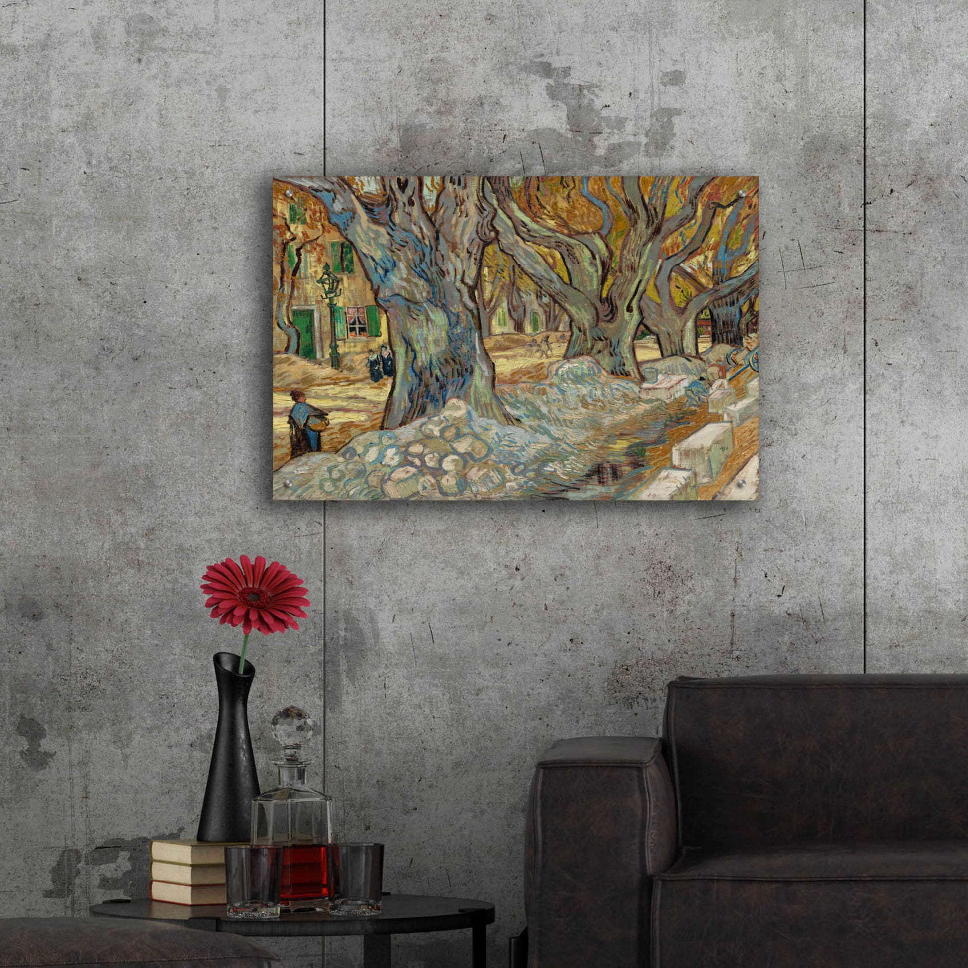 Epic Art 'The Large Plane Trees (Road Menders At Saint-Rémy) 1889' by Vincent Van Gogh, Acrylic Glass Wall Art,36x24