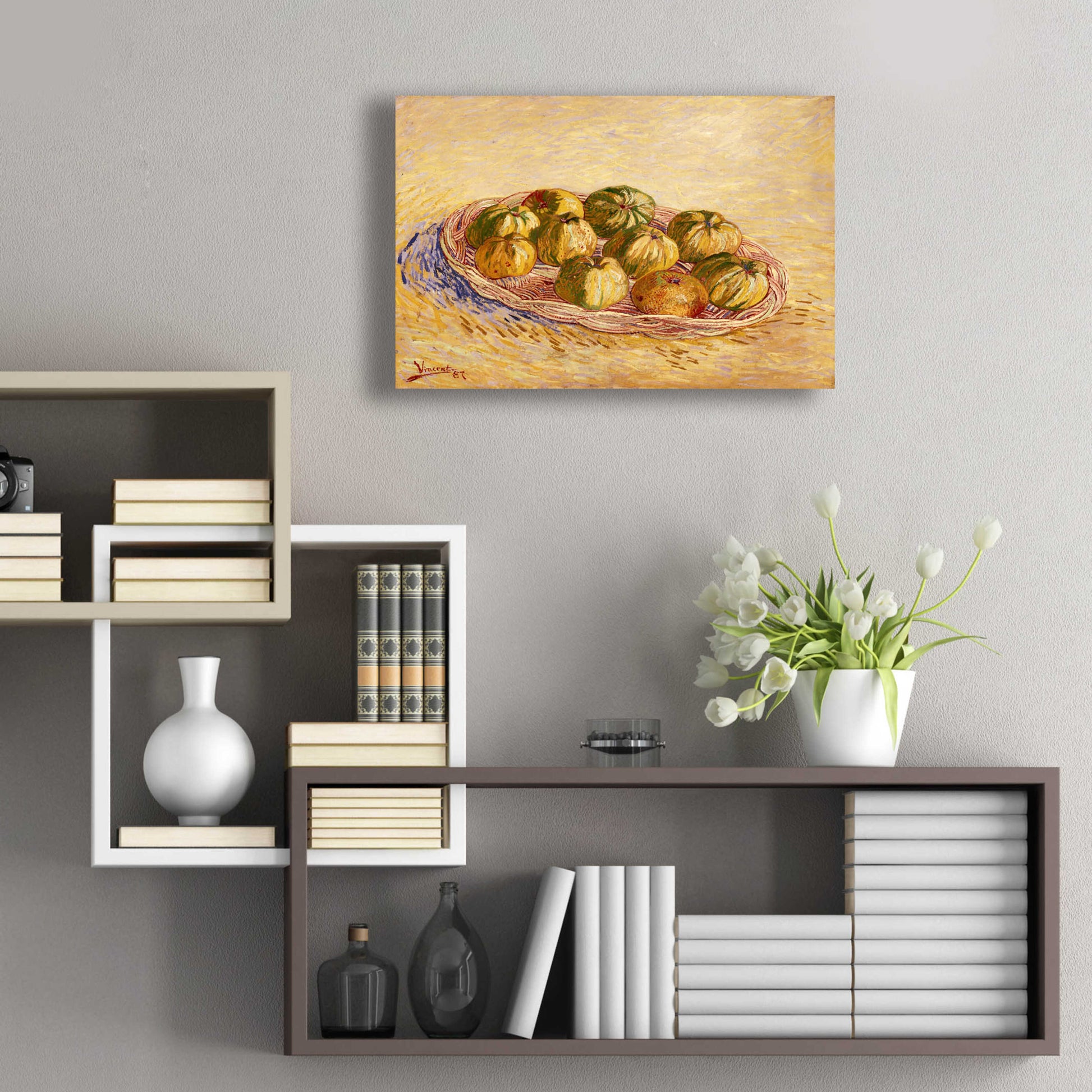 Epic Art 'Still Life, Basket Of Apples' by Vincent Van Gogh, Acrylic Glass Wall Art,24x16