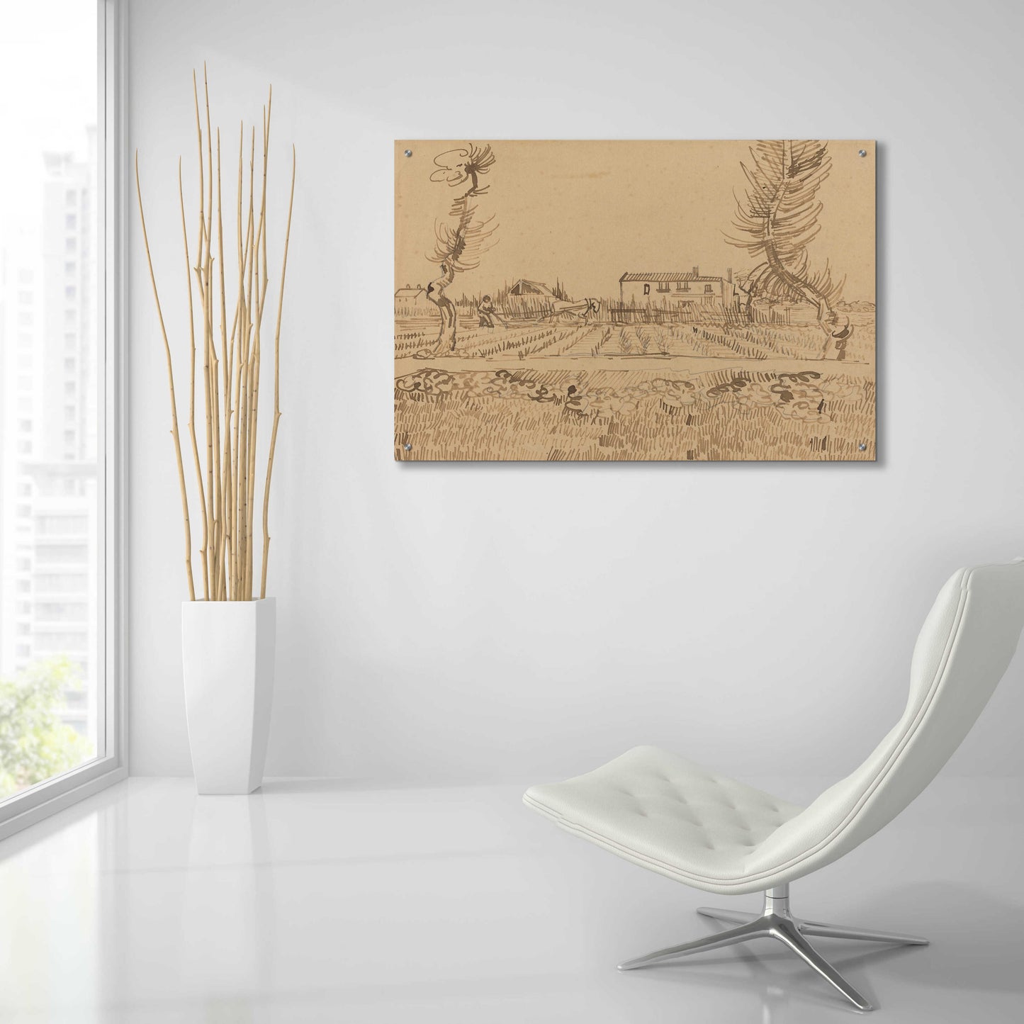 Epic Art 'Ploughman In The Fields Near Arles' by Vincent Van Gogh, Acrylic Glass Wall Art,36x24