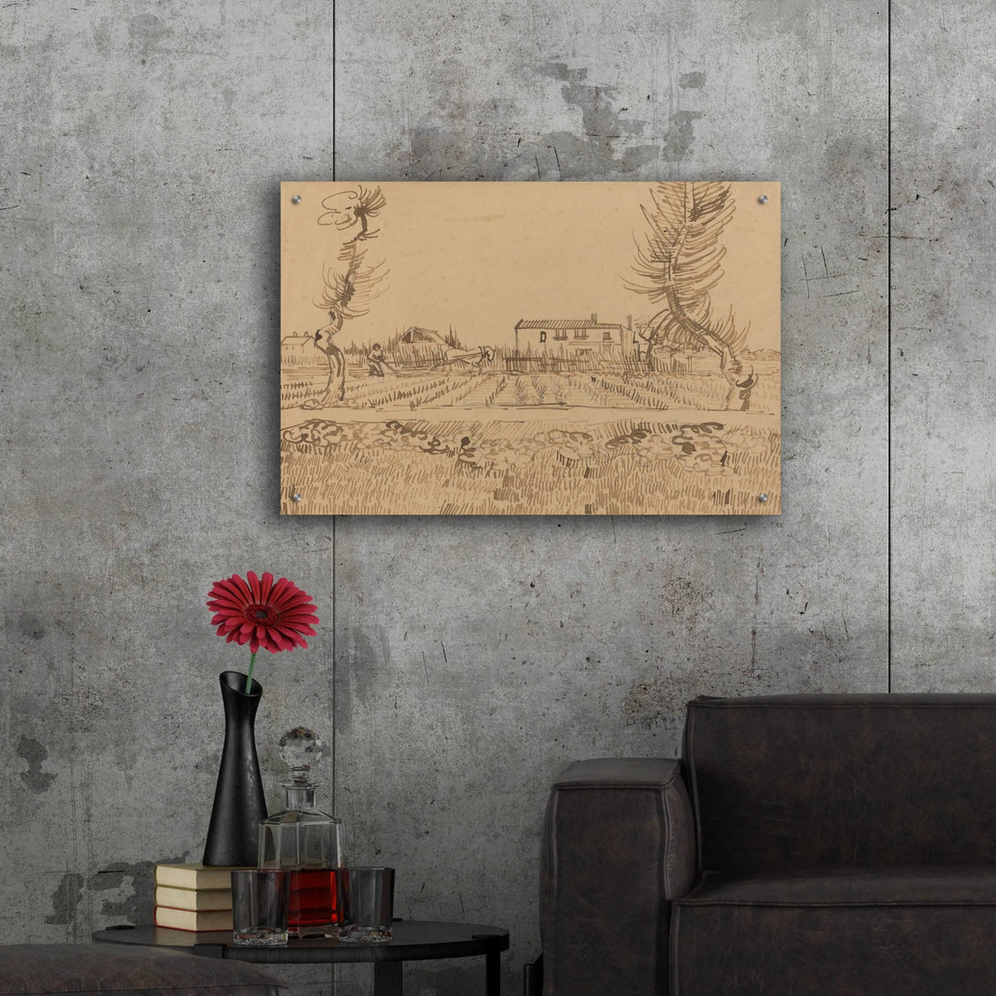 Epic Art 'Ploughman In The Fields Near Arles' by Vincent Van Gogh, Acrylic Glass Wall Art,36x24