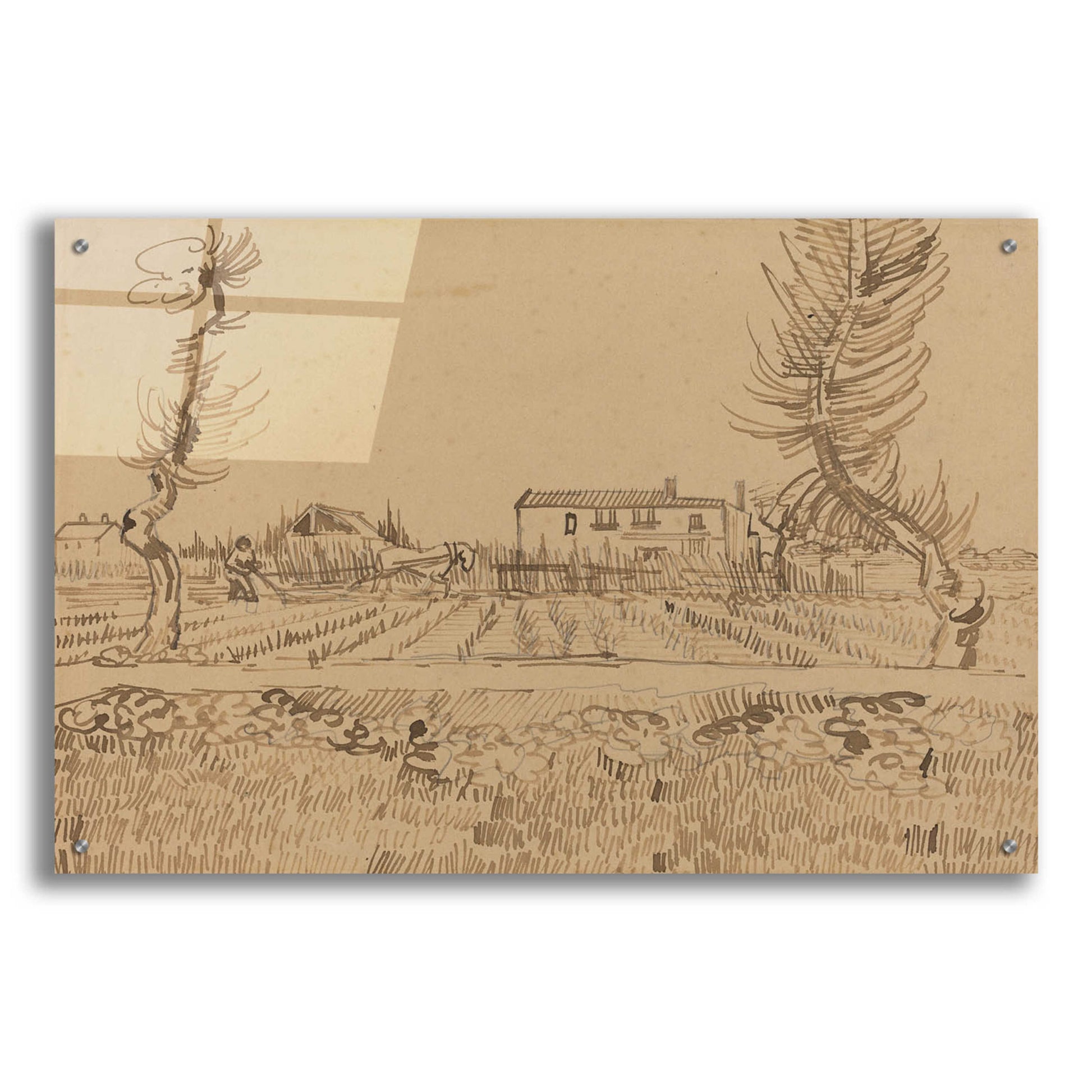 Epic Art 'Ploughman In The Fields Near Arles' by Vincent Van Gogh, Acrylic Glass Wall Art,36x24