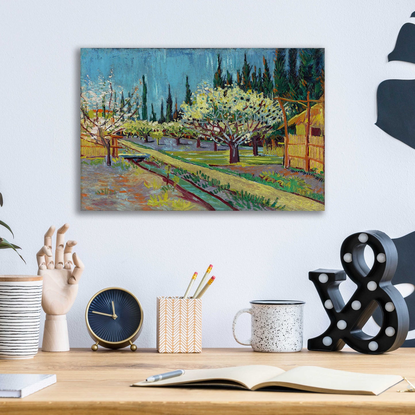 Epic Art 'Orchard Bordered By Cypresses' by Vincent Van Gogh, Acrylic Glass Wall Art,16x12