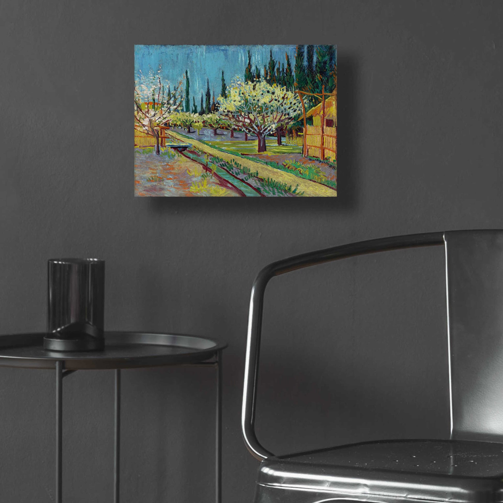 Epic Art 'Orchard Bordered By Cypresses' by Vincent Van Gogh, Acrylic Glass Wall Art,16x12