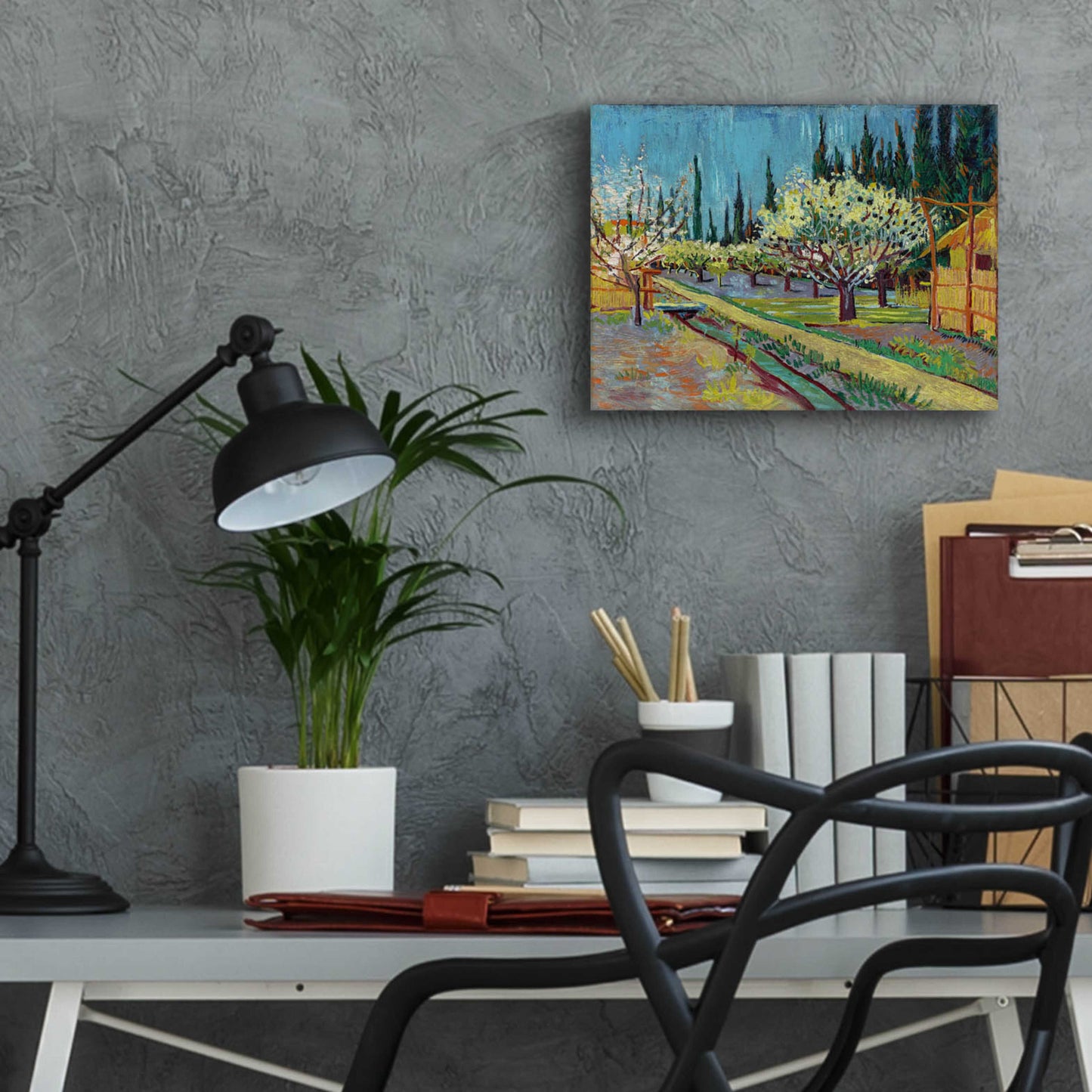 Epic Art 'Orchard Bordered By Cypresses' by Vincent Van Gogh, Acrylic Glass Wall Art,16x12