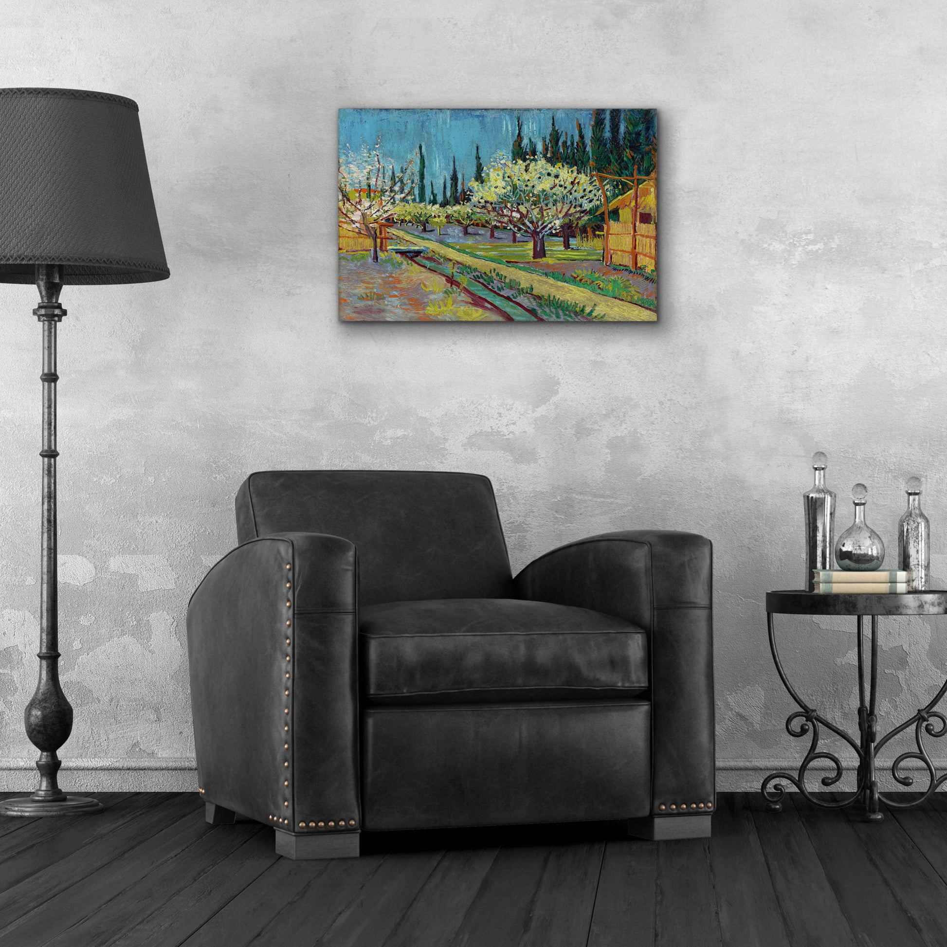 Epic Art 'Orchard Bordered By Cypresses' by Vincent Van Gogh, Acrylic Glass Wall Art,24x16