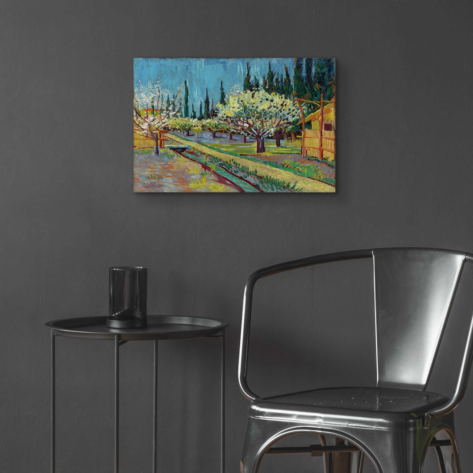 Epic Art 'Orchard Bordered By Cypresses' by Vincent Van Gogh, Acrylic Glass Wall Art,24x16