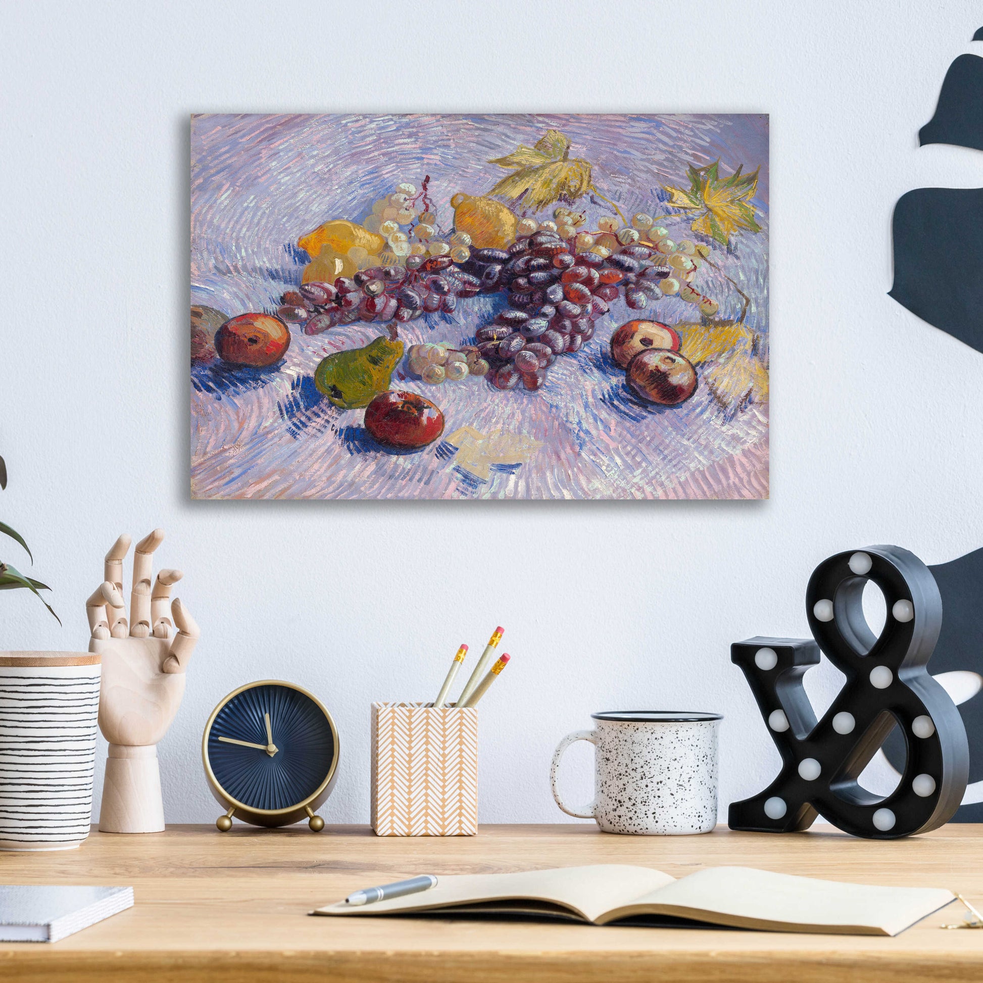 Epic Art 'Graper, Lemons Pears And Apples 1887' by Vincent Van Gogh, Acrylic Glass Wall Art,16x12