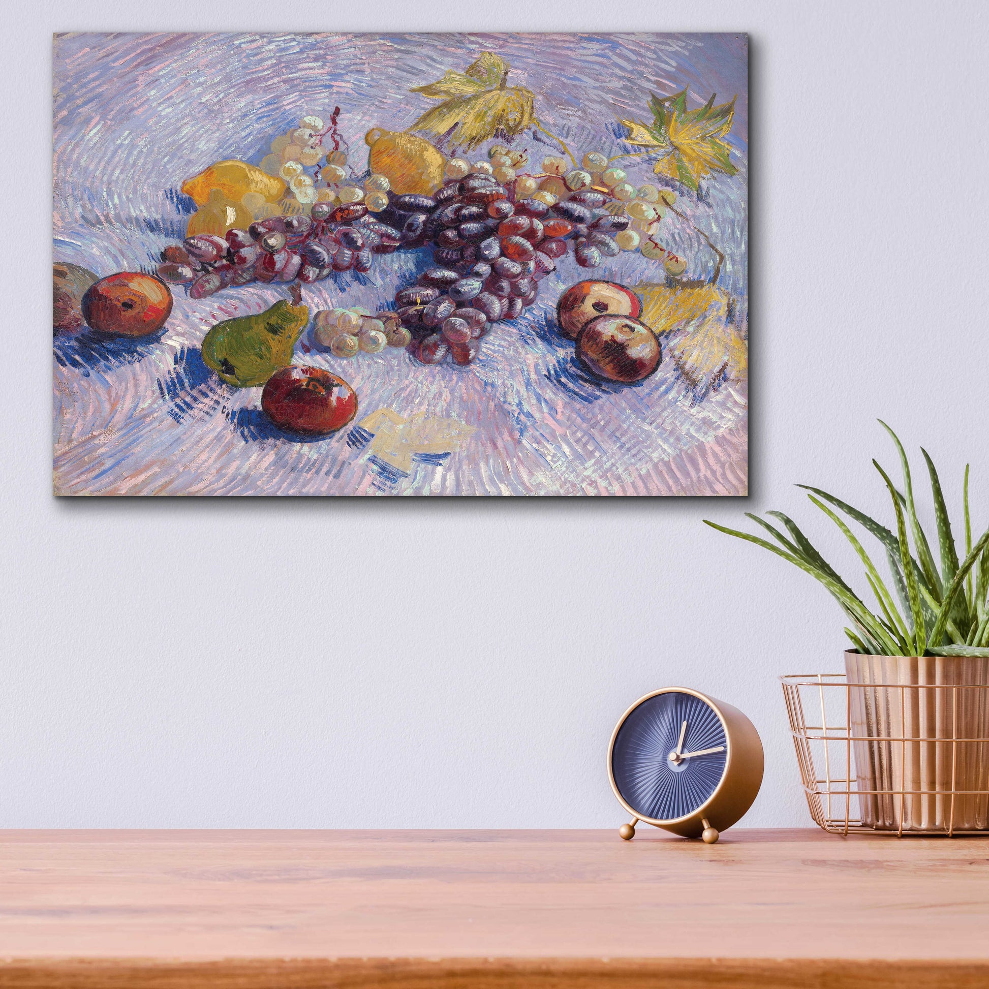 Epic Art 'Graper, Lemons Pears And Apples 1887' by Vincent Van Gogh, Acrylic Glass Wall Art,16x12