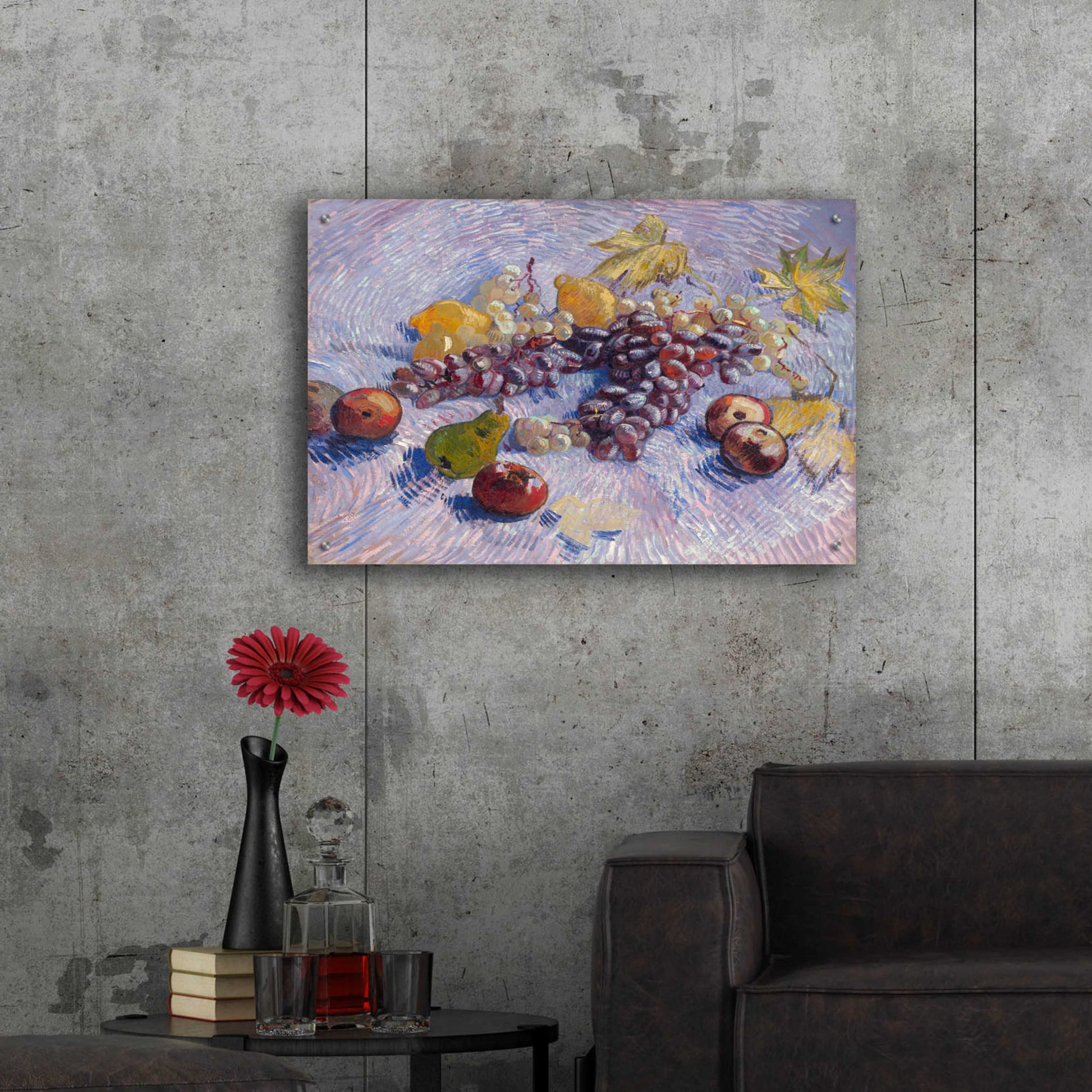 Epic Art 'Graper, Lemons Pears And Apples 1887' by Vincent Van Gogh, Acrylic Glass Wall Art,36x24