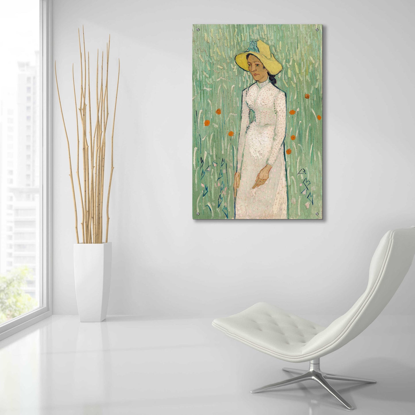 Epic Art 'Girl In White ' by Vincent Van Gogh, Acrylic Glass Wall Art,24x36