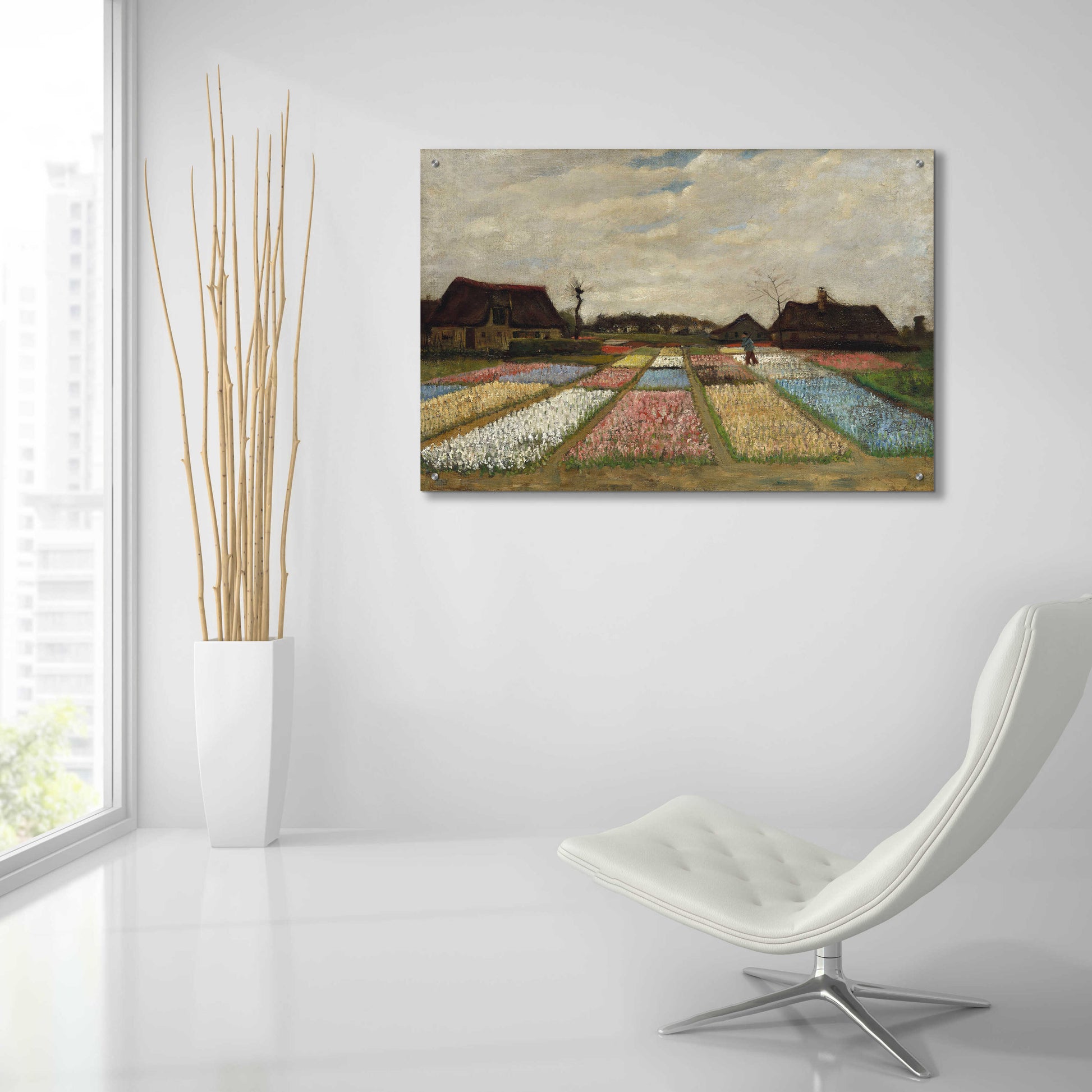 Epic Art 'Flower Beds In Holland' by Vincent Van Gogh, Acrylic Glass Wall Art,36x24