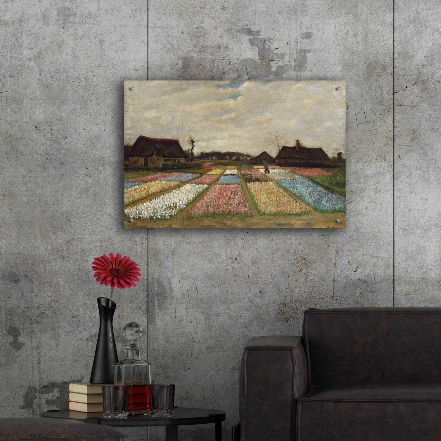 Epic Art 'Flower Beds In Holland' by Vincent Van Gogh, Acrylic Glass Wall Art,36x24