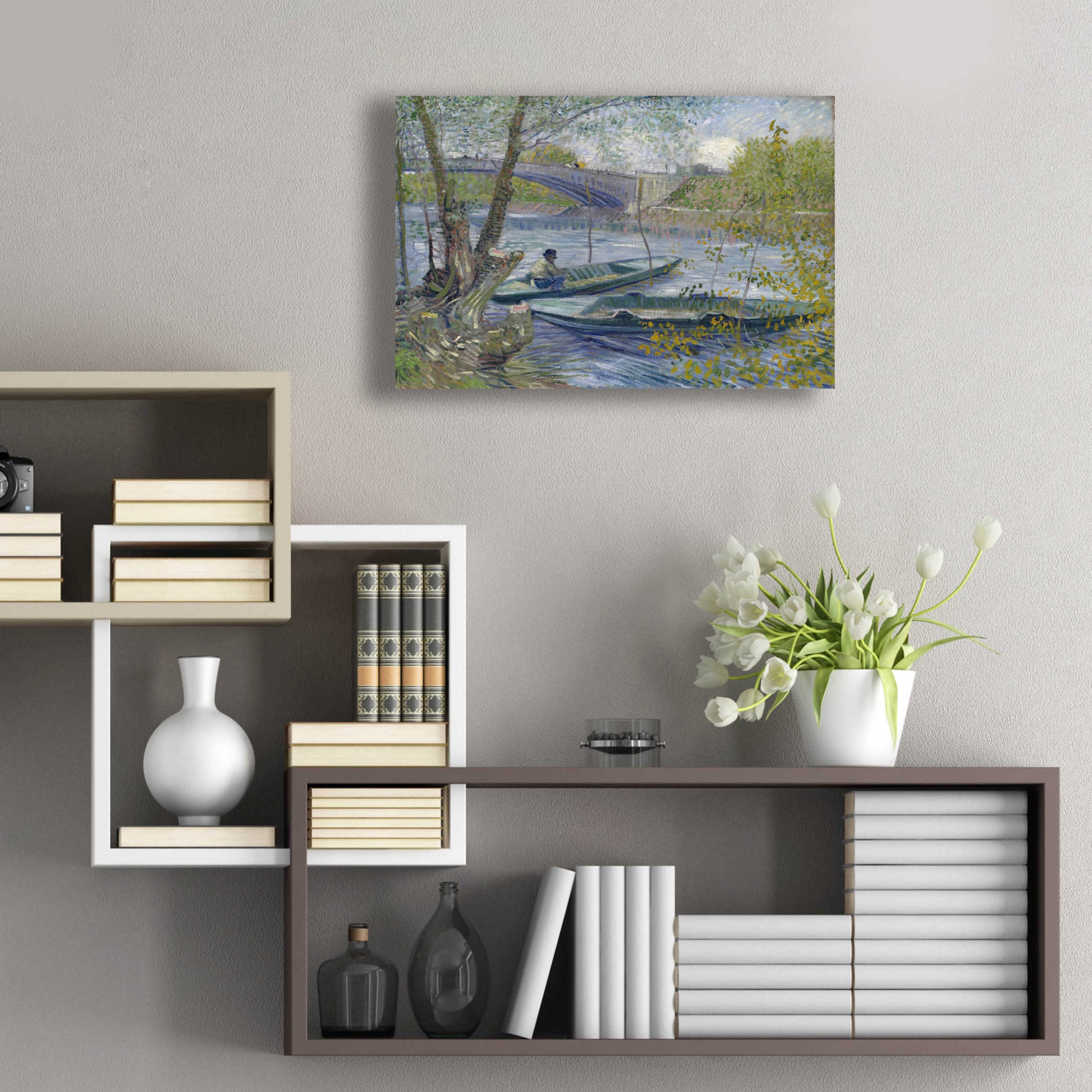 Epic Art 'Fishing In Spring, The Pont De Clichy' by Vincent Van Gogh, Acrylic Glass Wall Art,24x16