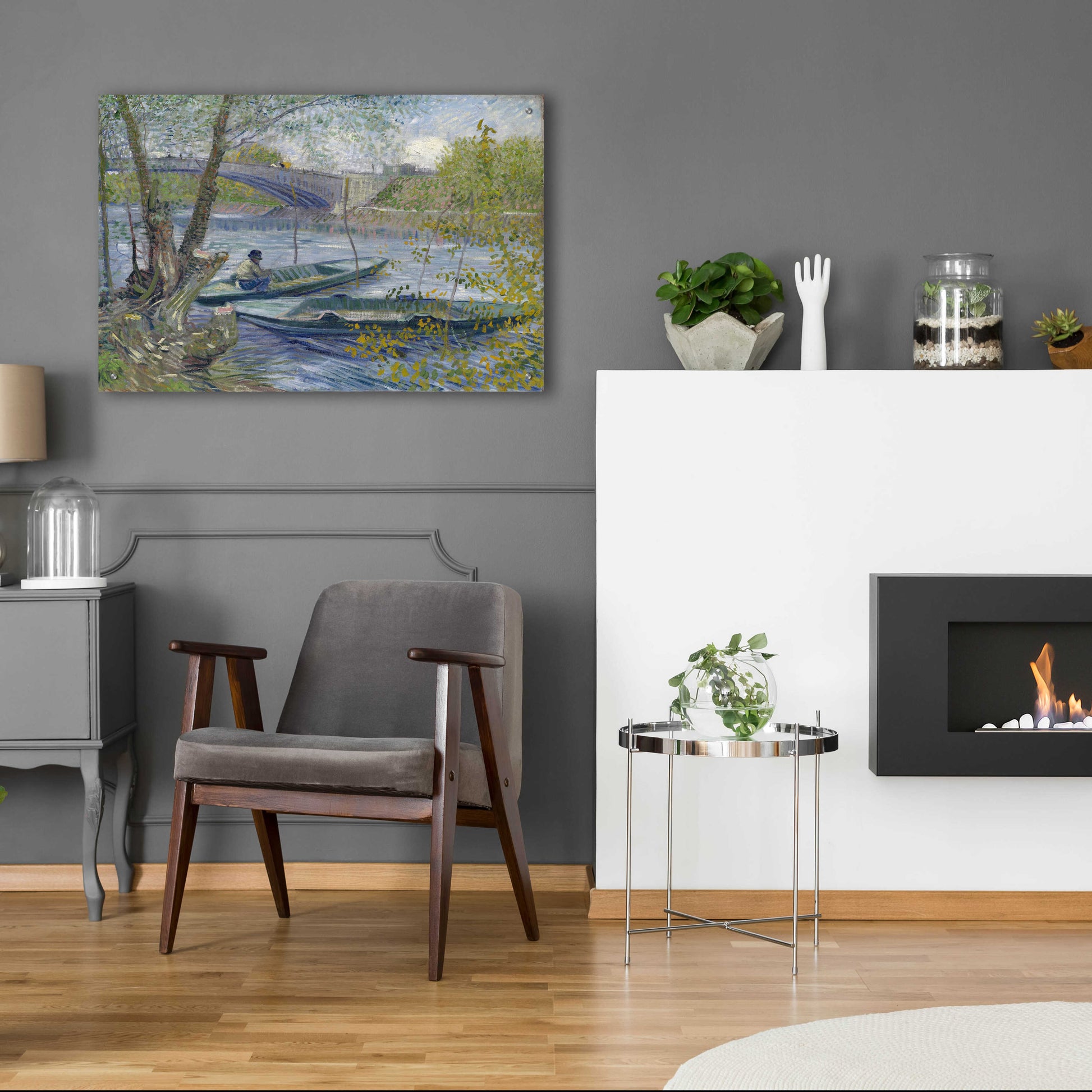 Epic Art 'Fishing In Spring, The Pont De Clichy' by Vincent Van Gogh, Acrylic Glass Wall Art,36x24