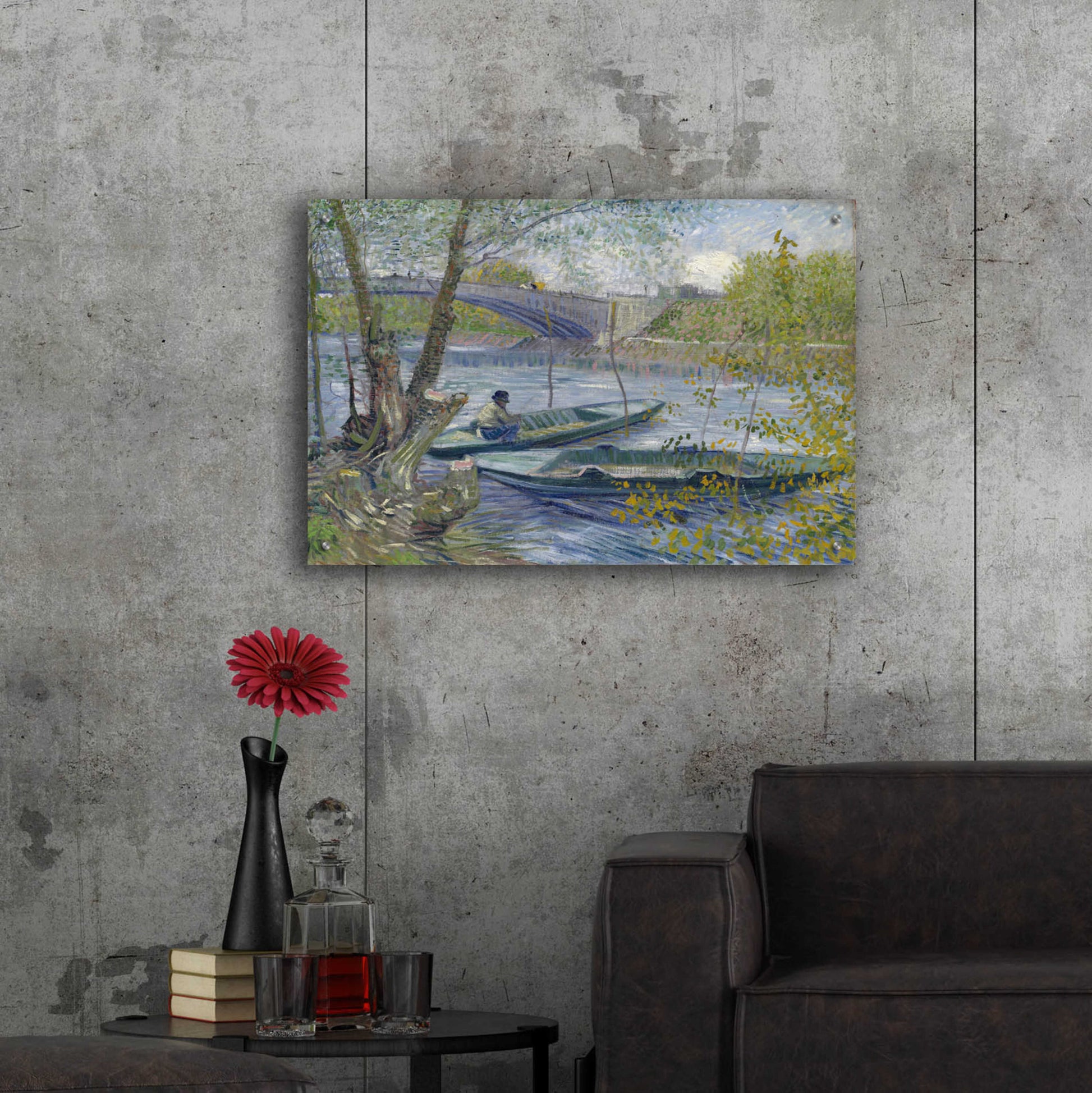 Epic Art 'Fishing In Spring, The Pont De Clichy' by Vincent Van Gogh, Acrylic Glass Wall Art,36x24