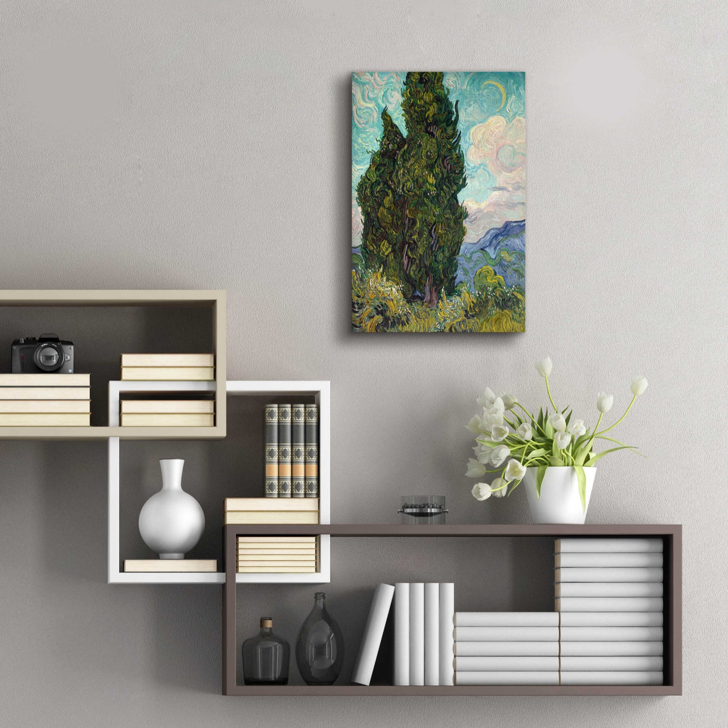 Epic Art 'Cypresses' by Vincent Van Gogh, Acrylic Glass Wall Art,16x24