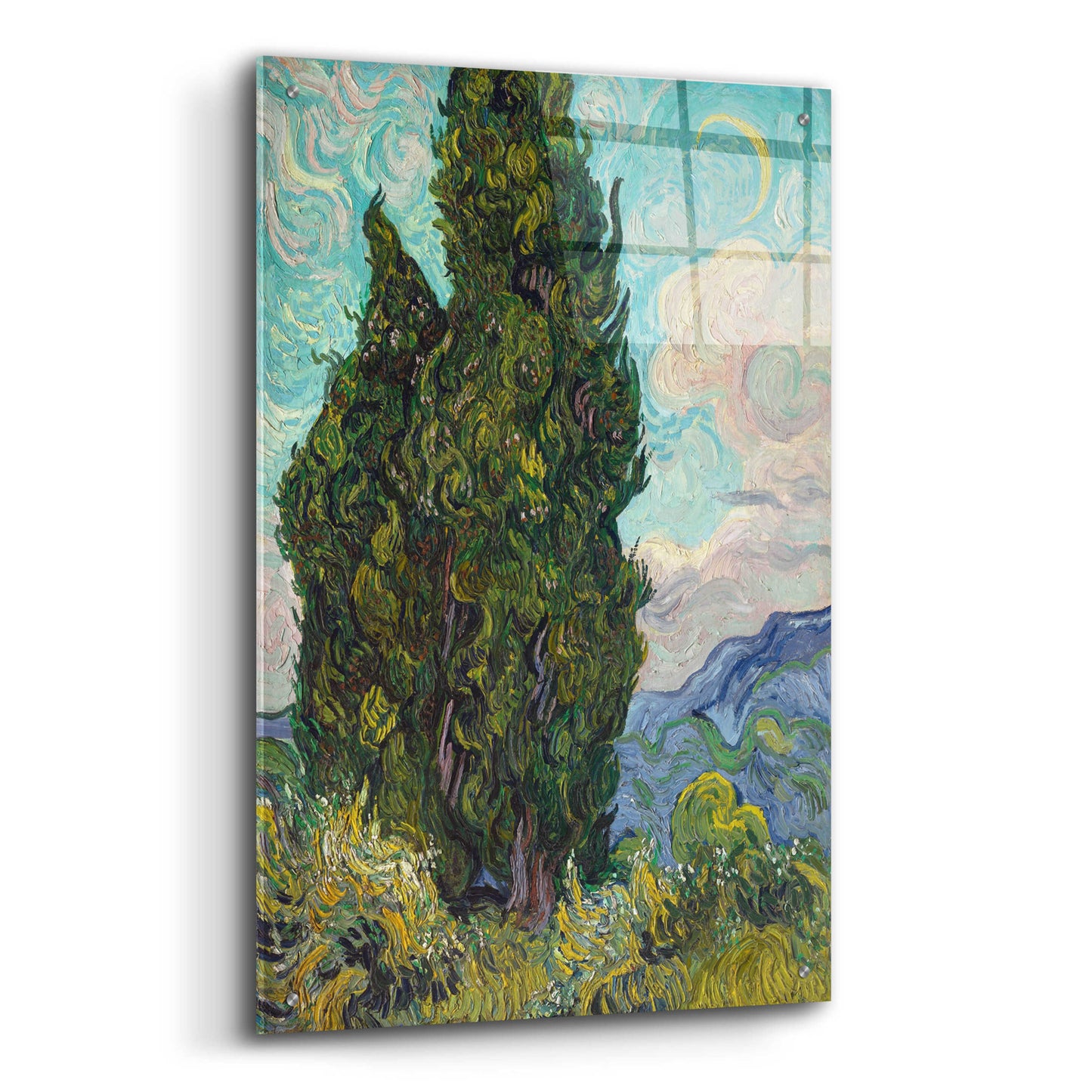 Epic Art 'Cypresses' by Vincent Van Gogh, Acrylic Glass Wall Art,24x36