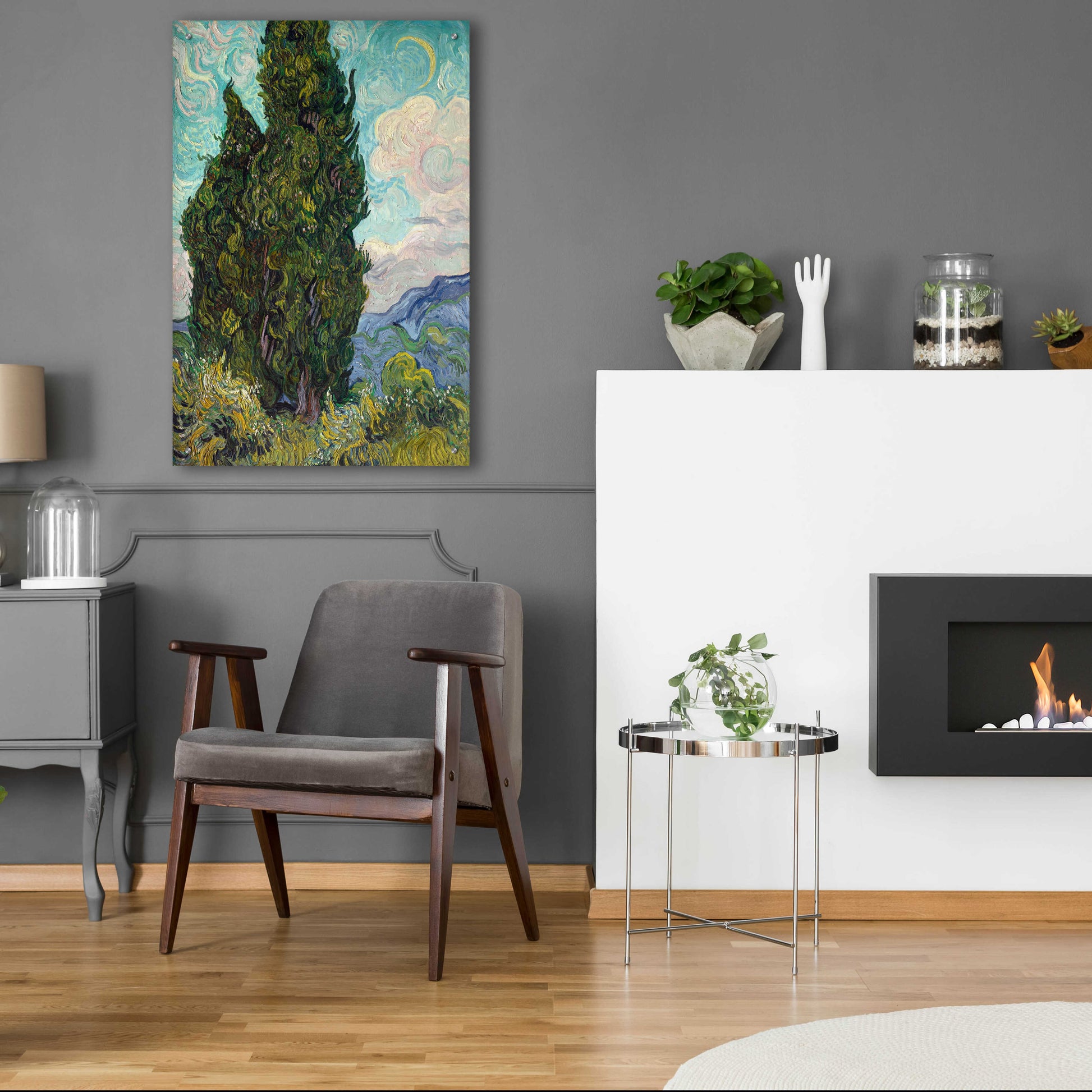 Epic Art 'Cypresses' by Vincent Van Gogh, Acrylic Glass Wall Art,24x36