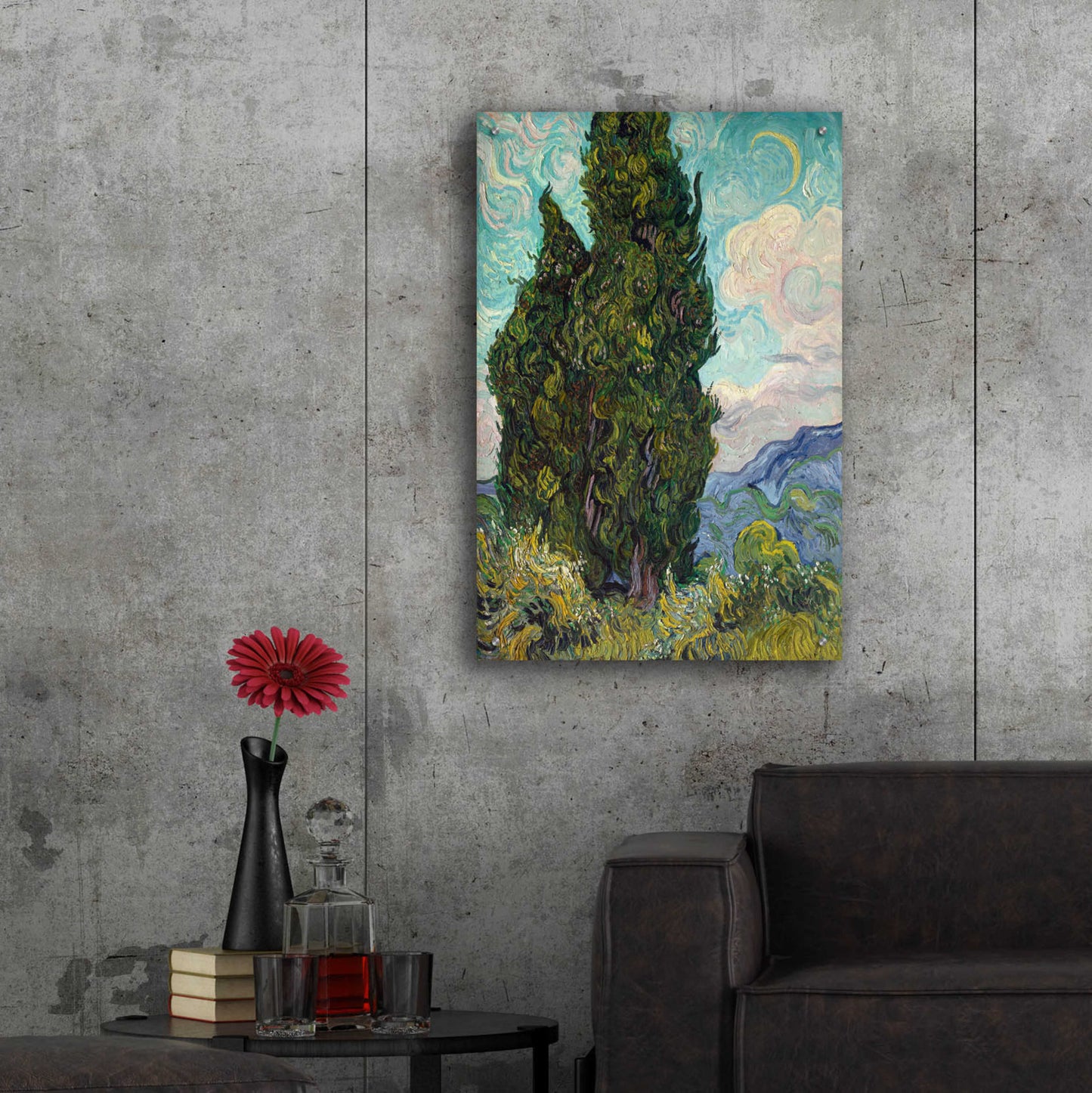 Epic Art 'Cypresses' by Vincent Van Gogh, Acrylic Glass Wall Art,24x36