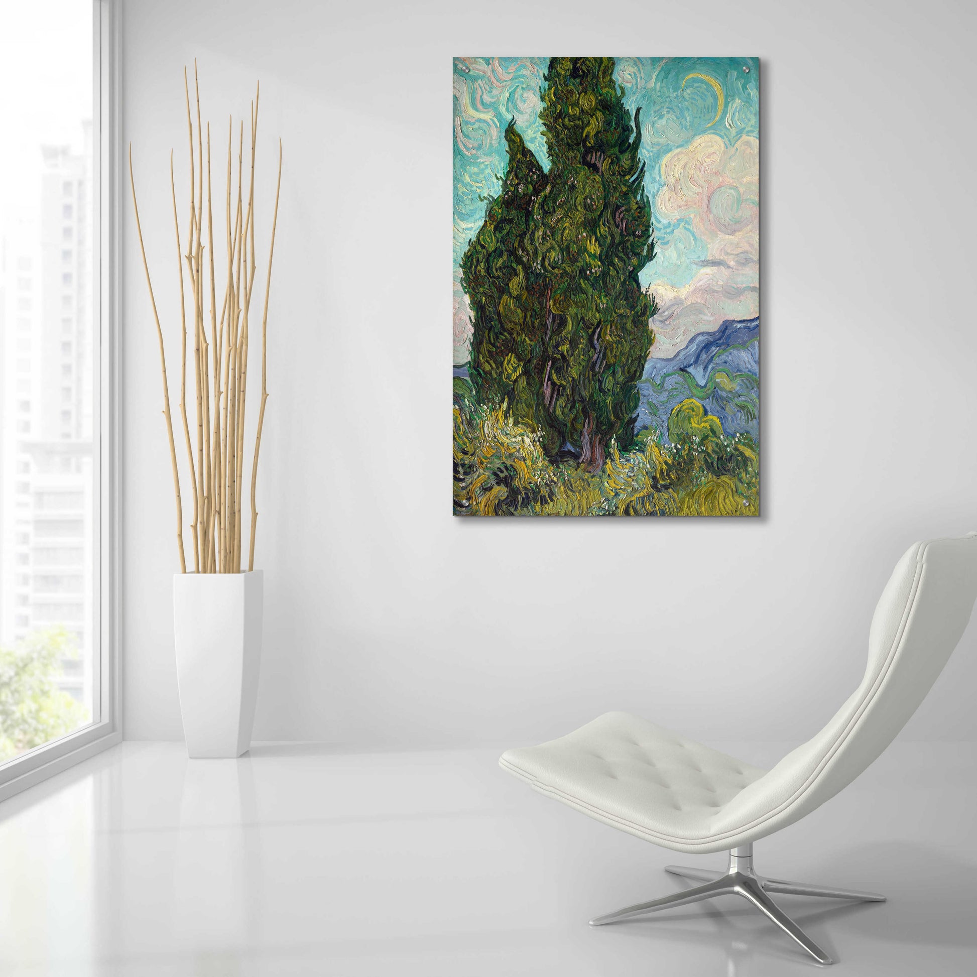 Epic Art 'Cypresses' by Vincent Van Gogh, Acrylic Glass Wall Art,24x36