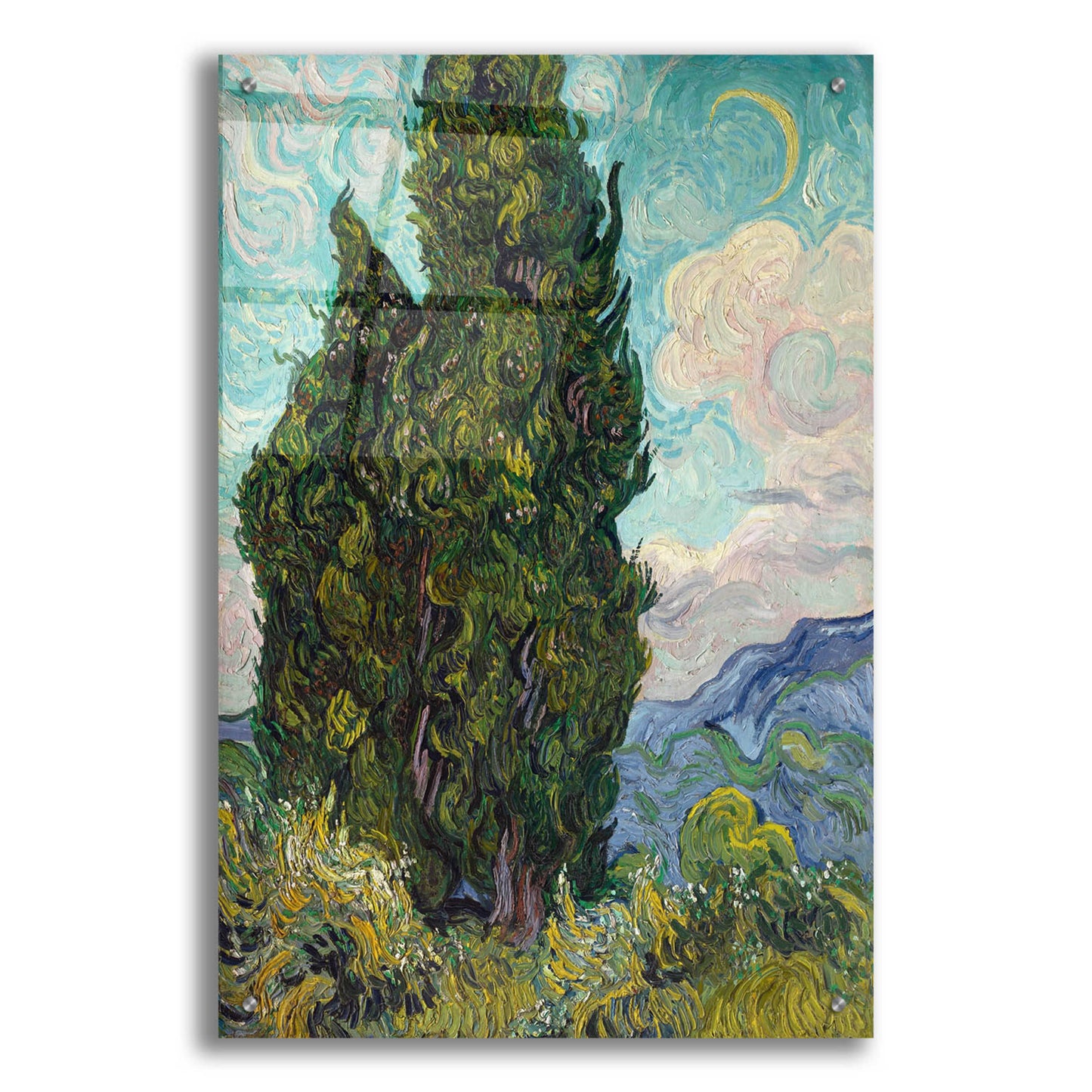 Epic Art 'Cypresses' by Vincent Van Gogh, Acrylic Glass Wall Art,24x36