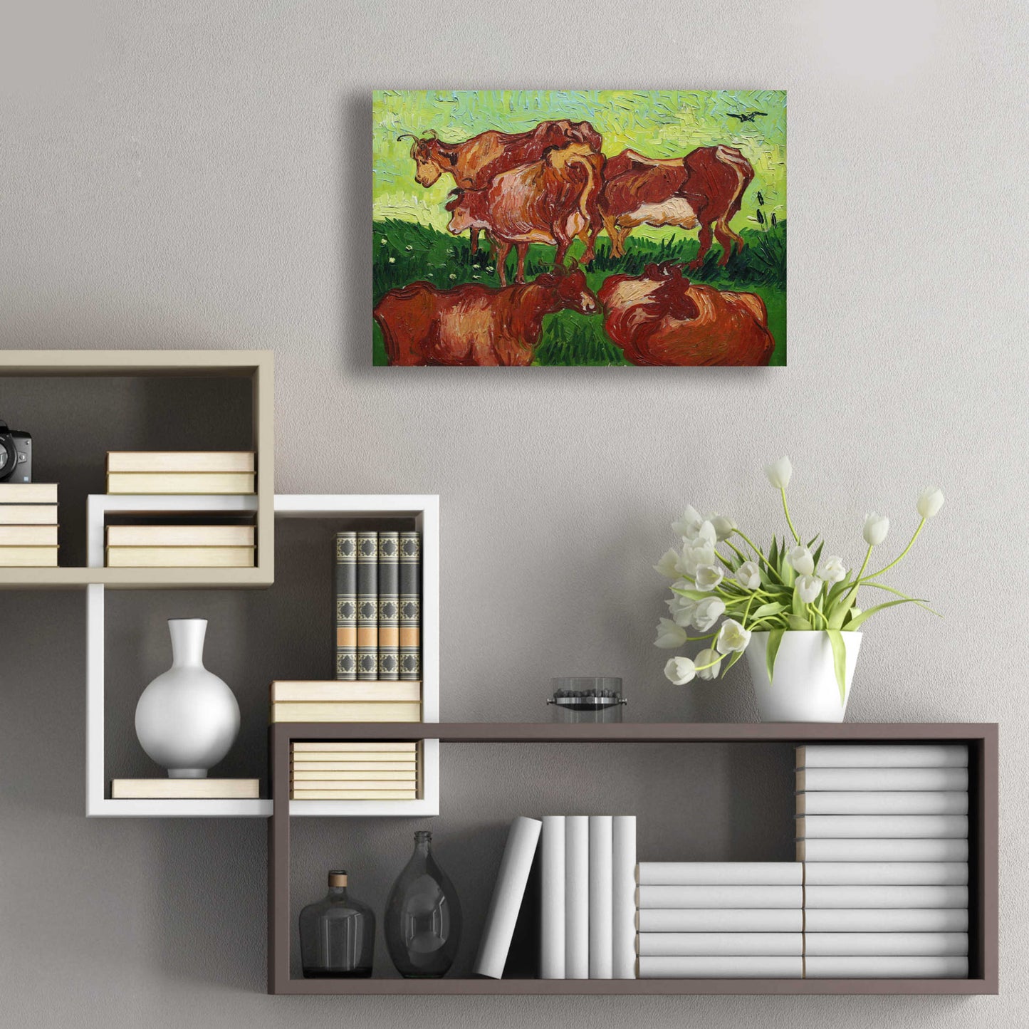 Epic Art 'Cows' by Vincent Van Gogh, Acrylic Glass Wall Art,24x16
