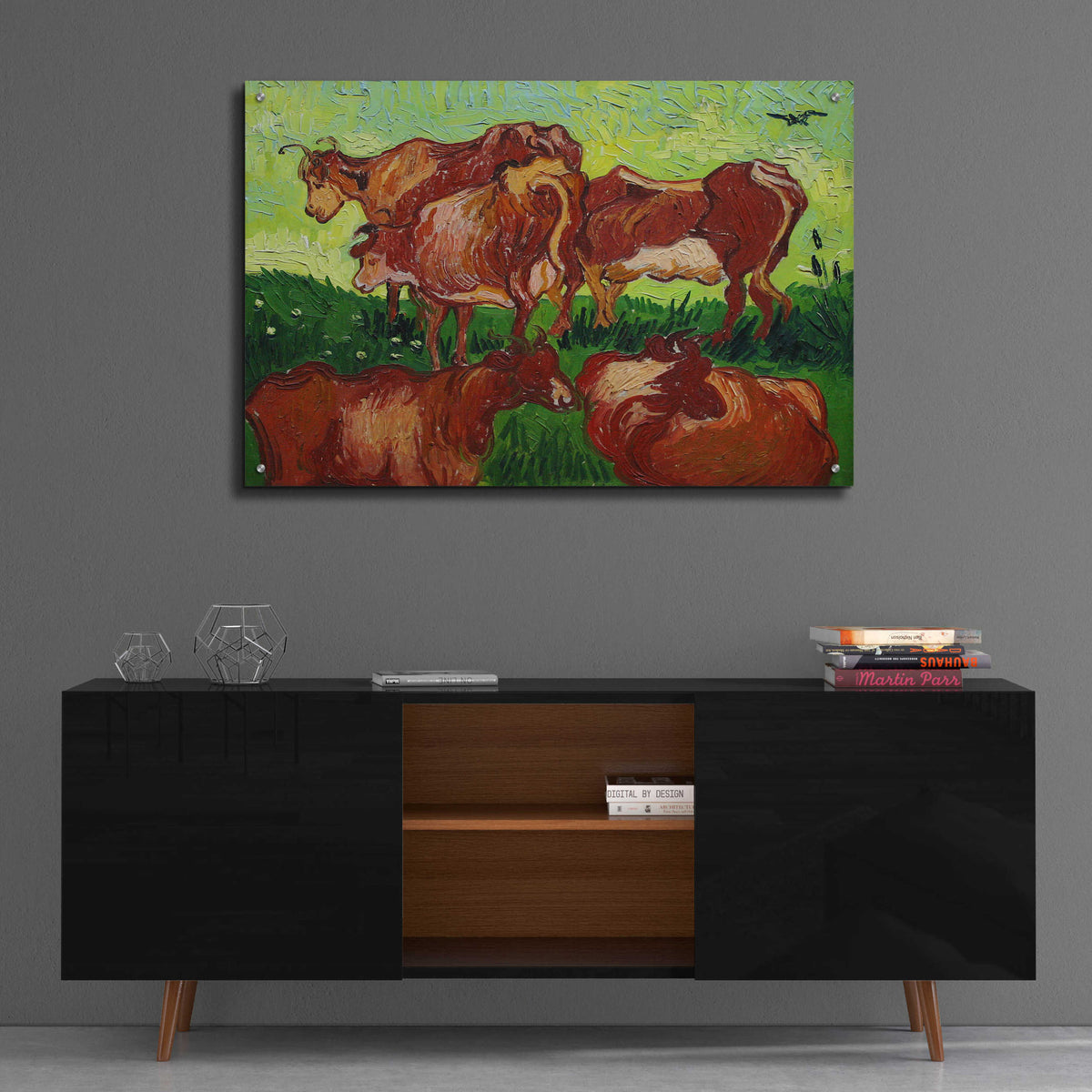Epic Art 'Cows' by Vincent Van Gogh, Acrylic Glass Wall Art,36x24