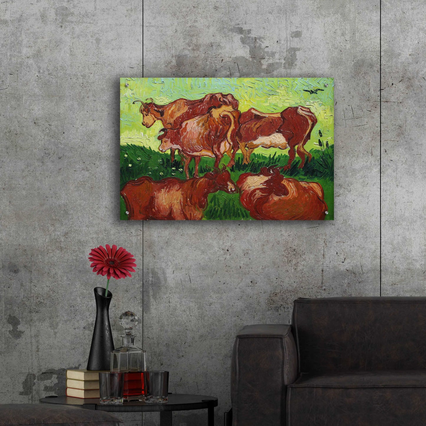 Epic Art 'Cows' by Vincent Van Gogh, Acrylic Glass Wall Art,36x24